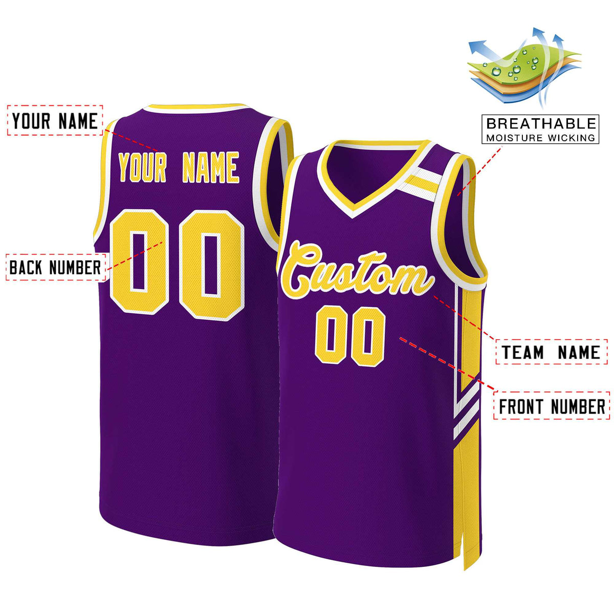 Custom Purple Gold White Classic Tops Mesh Basketball Jersey