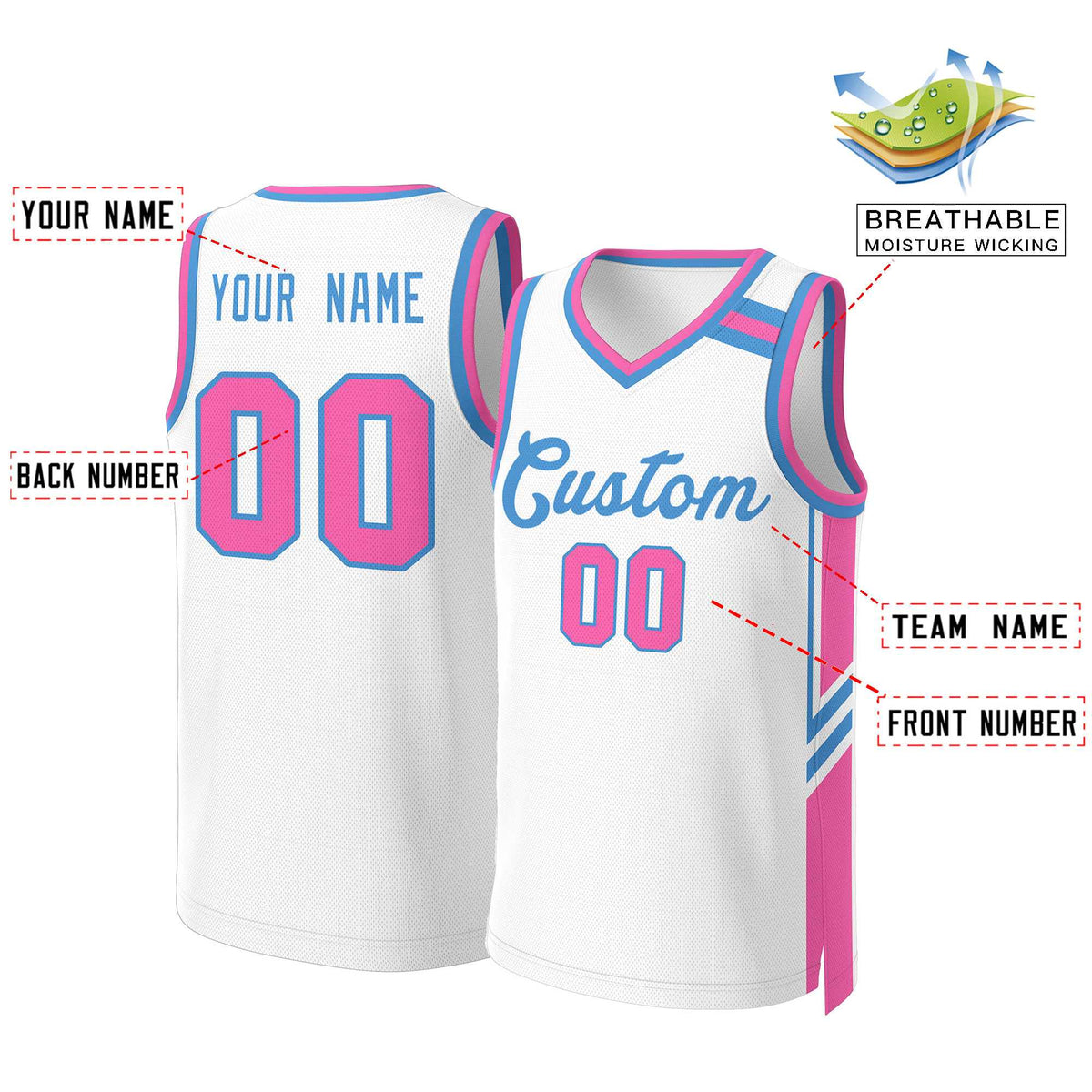 Custom White Powder Blue Classic Tops Mesh Basketball Jersey
