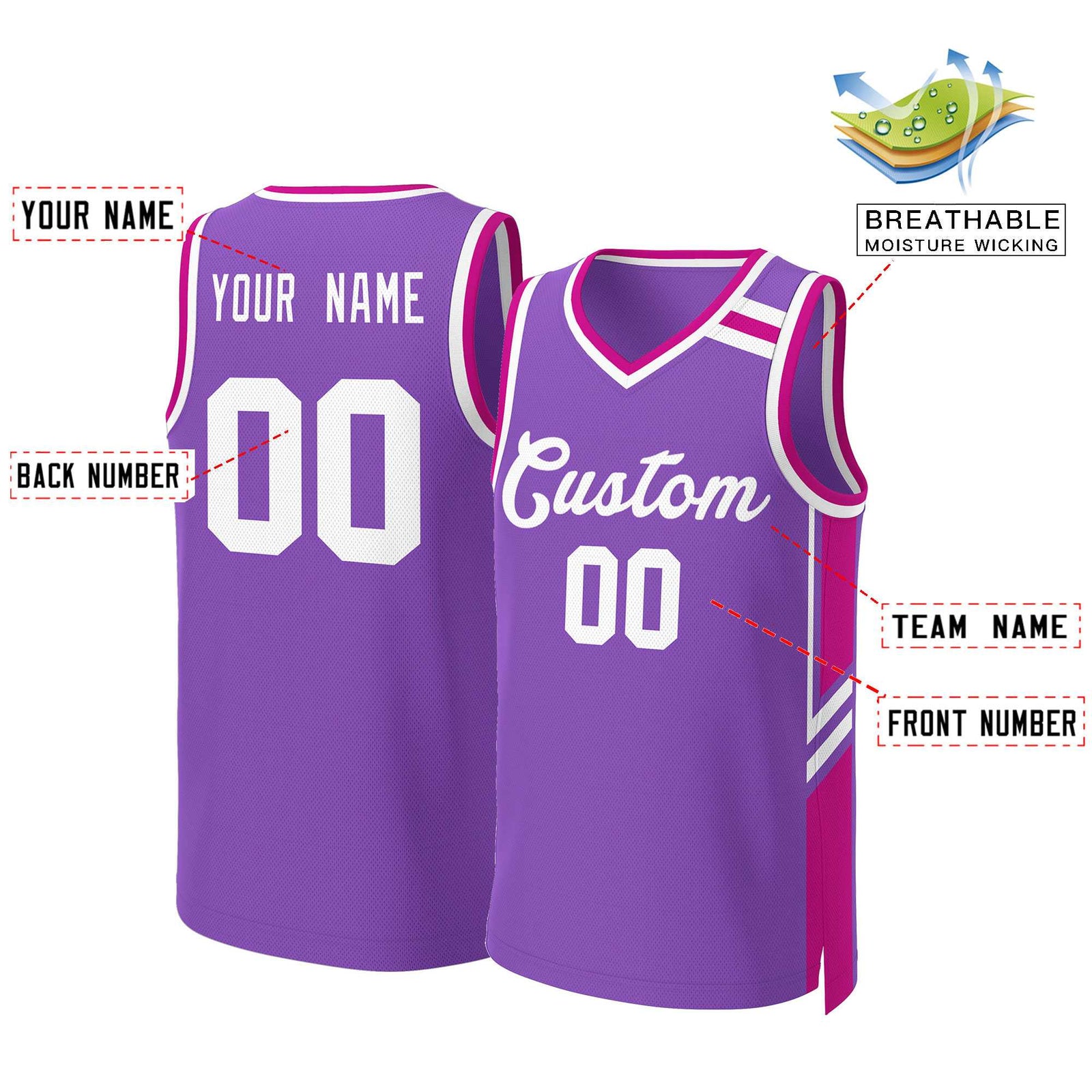 Custom Purple White Classic Tops Mesh Basketball Jersey
