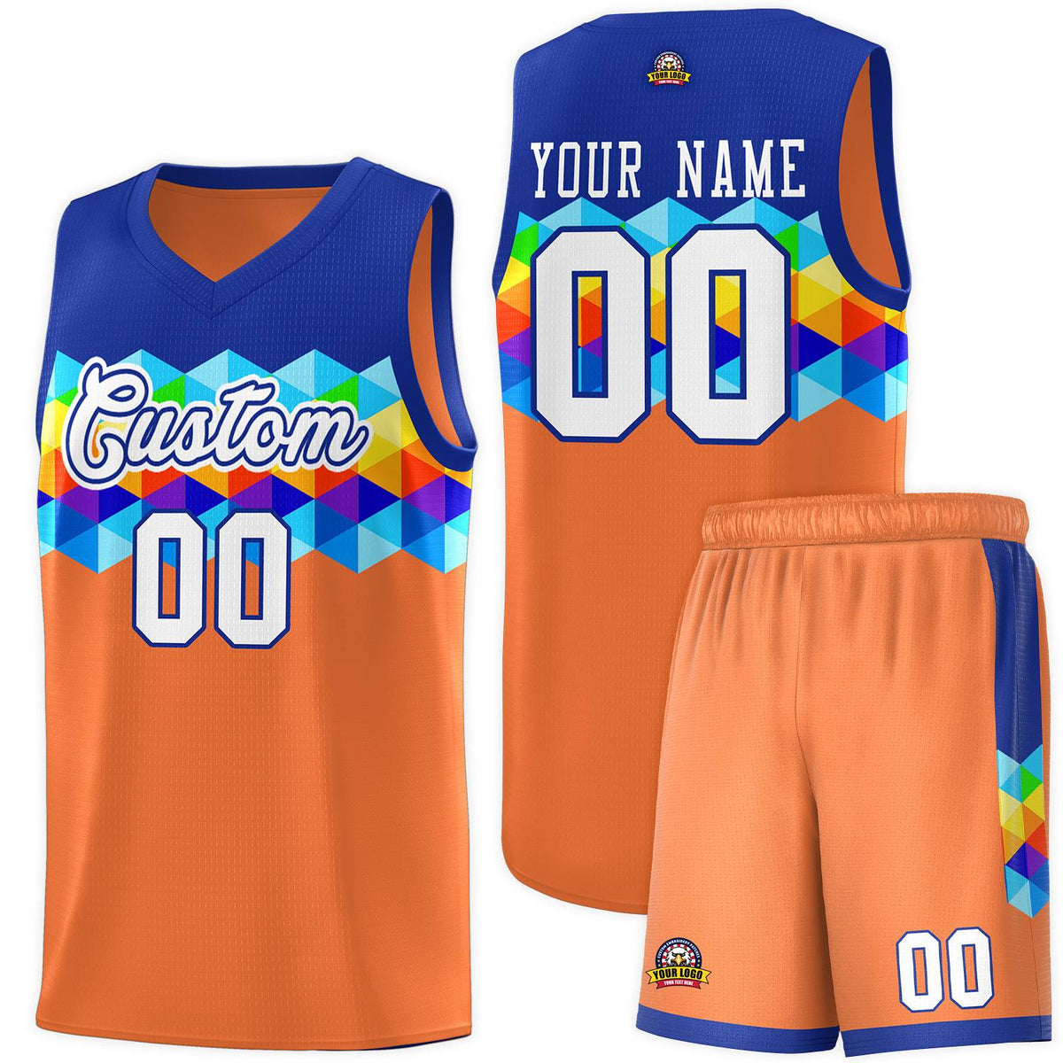 Custom Royal Orange-White Personalized Colorful Basketball Jersey Sets