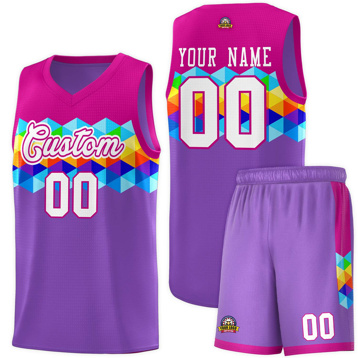 Custom Rose Pink Purple-White Personalized Colorful Basketball Jersey Sets