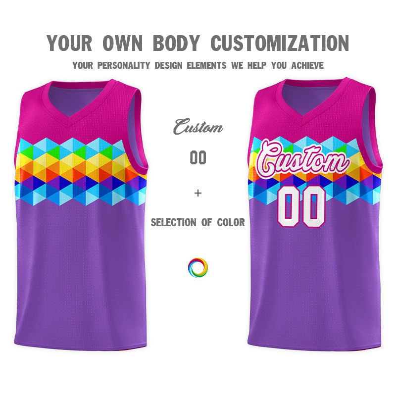 Custom Rose Pink Purple-White Personalized Colorful Basketball Jersey Sets