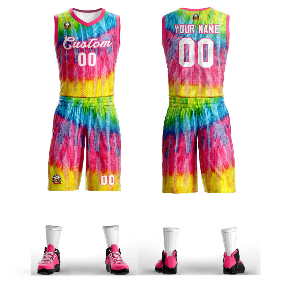 Custom Pink White-Pink Graffiti Pattern Sets Mesh Basketball Jersey