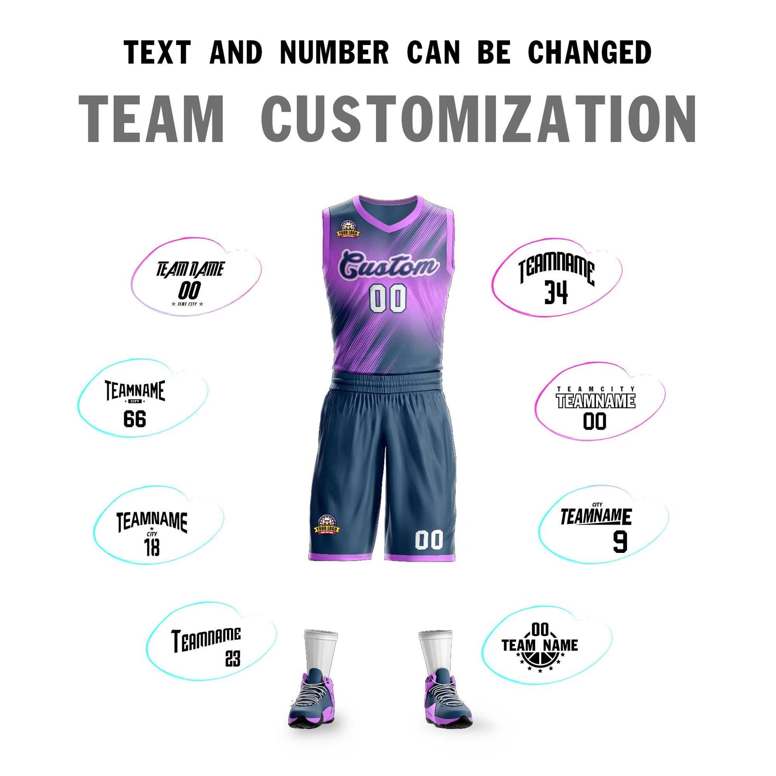 Custom Pink Navy-White Gradient Fashion Sets Slash Basketball Jersey
