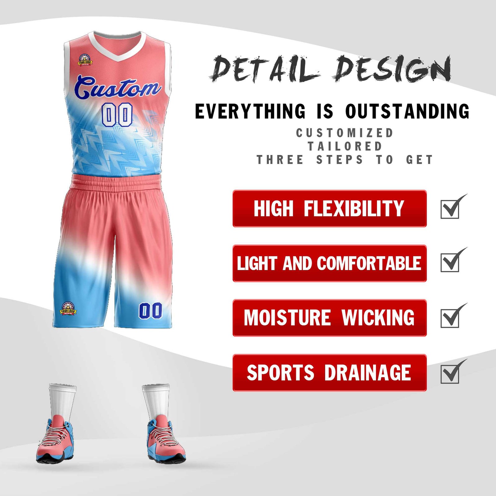 Custom Red Blue-Royal Gradient Fashion Sets Slash Basketball Jersey
