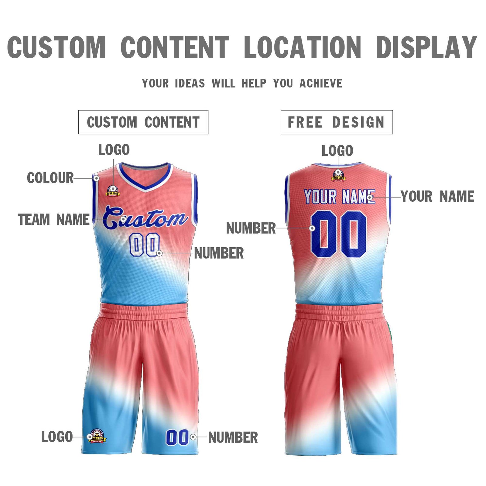 Custom Red Blue-Royal Gradient Fashion Sets Slash Basketball Jersey