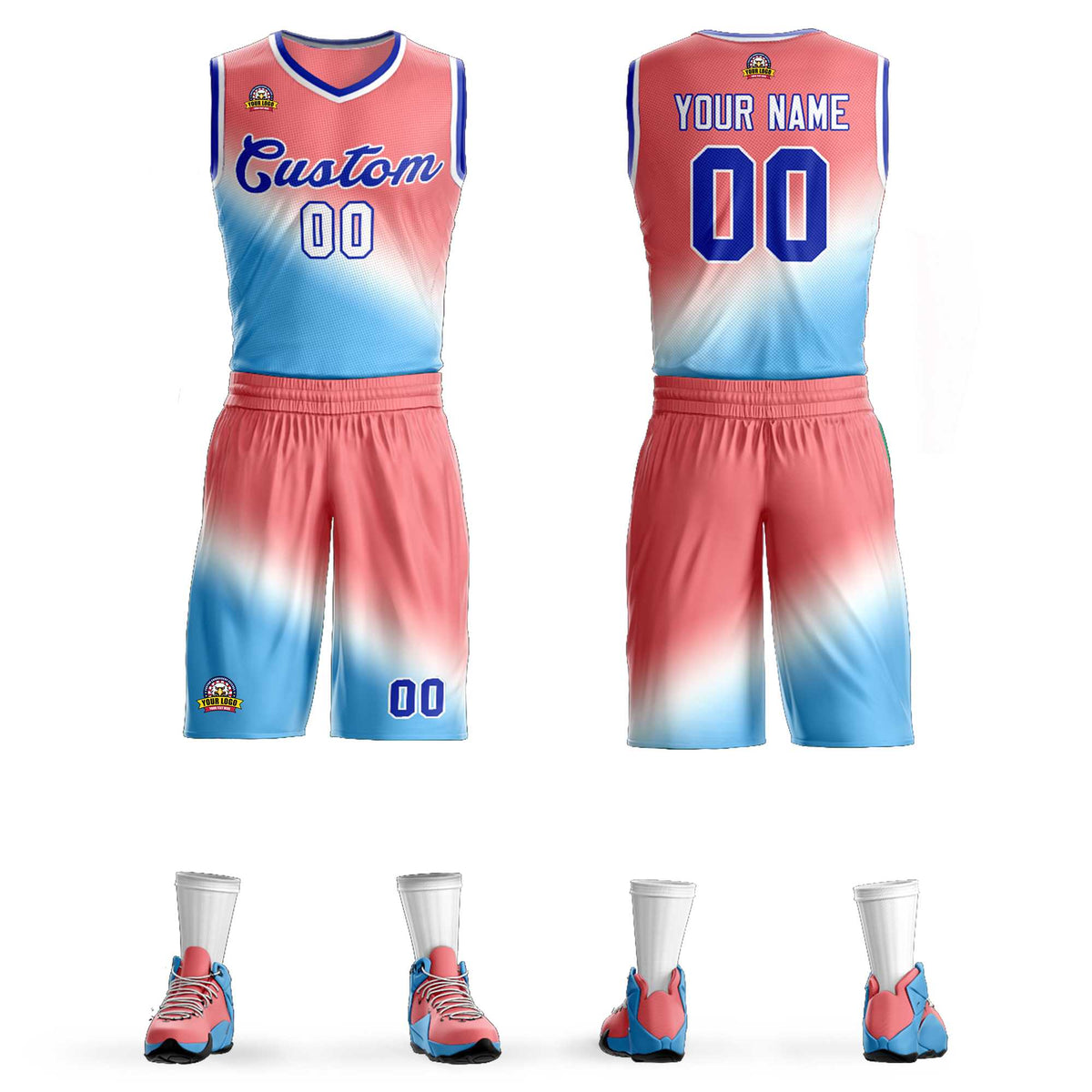 Custom Red Blue-Royal Gradient Fashion Sets Slash Basketball Jersey