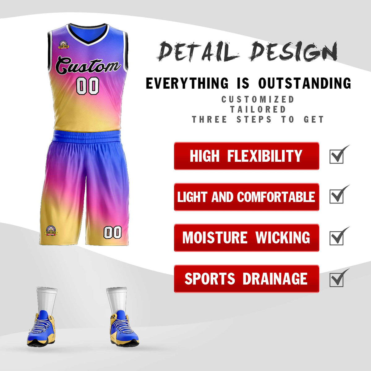 Custom Purple Yellow-Black Gradient Fashion Sets Slash Basketball Jersey