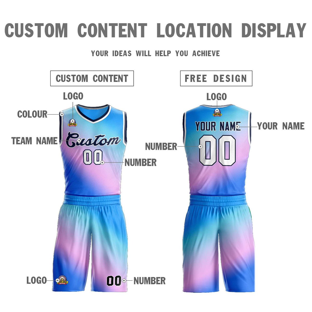 Custom Powder Blue Purple-Navy Gradient Fashion Sets Slash Basketball Jersey