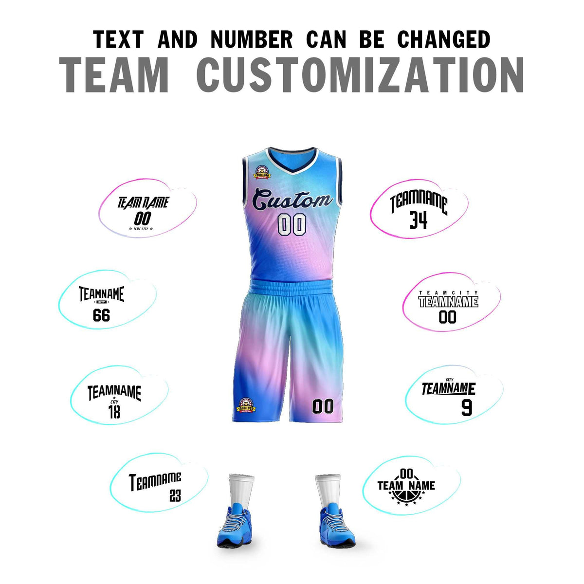 Custom Powder Blue Purple-Navy Gradient Fashion Sets Slash Basketball Jersey