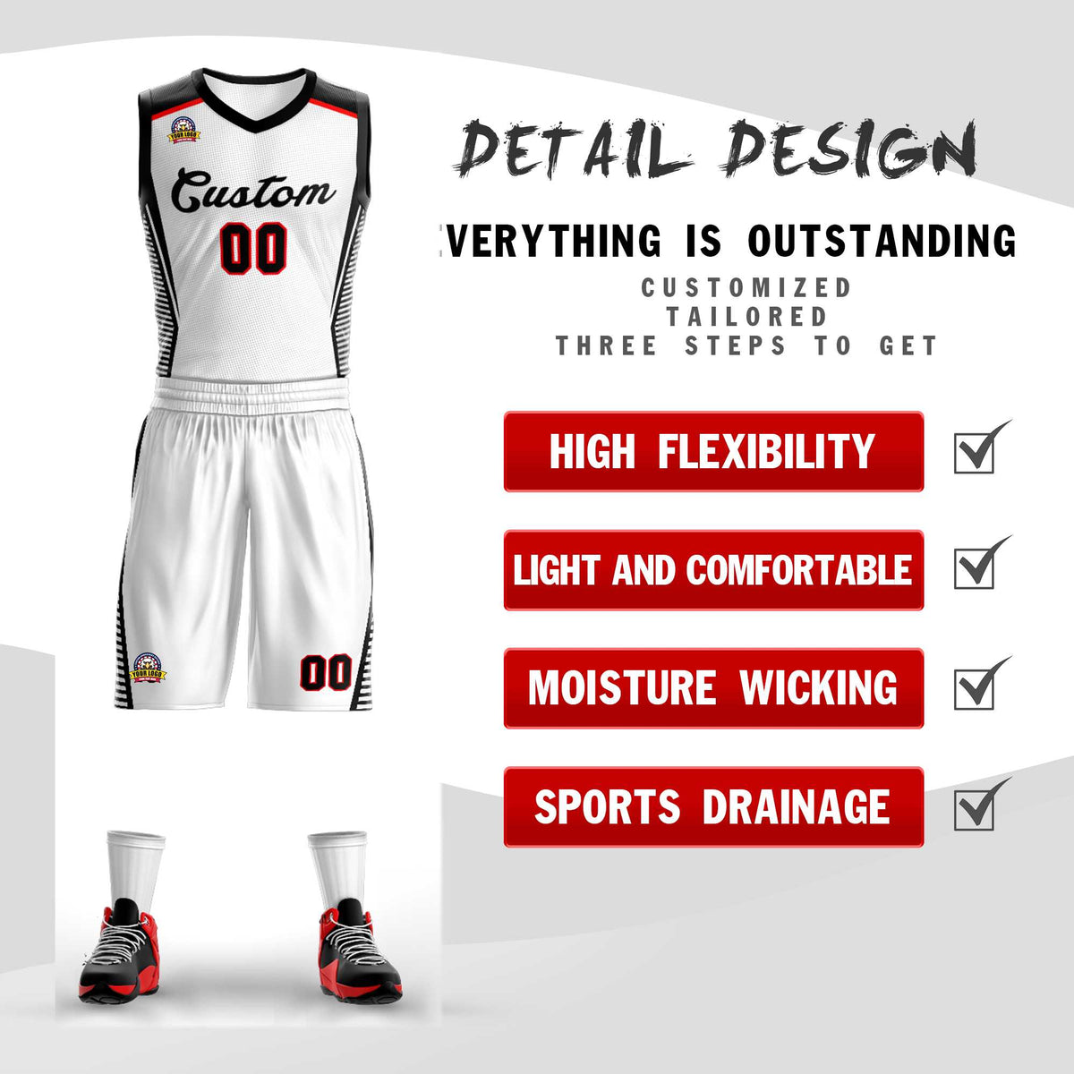 Custom White Black Classic Sets Mesh Basketball Jersey