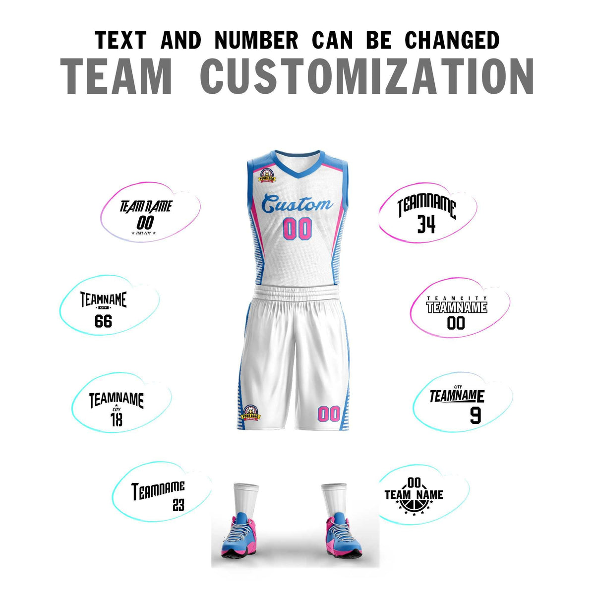 Custom White Powder Blue Classic Sets Mesh Basketball Jersey