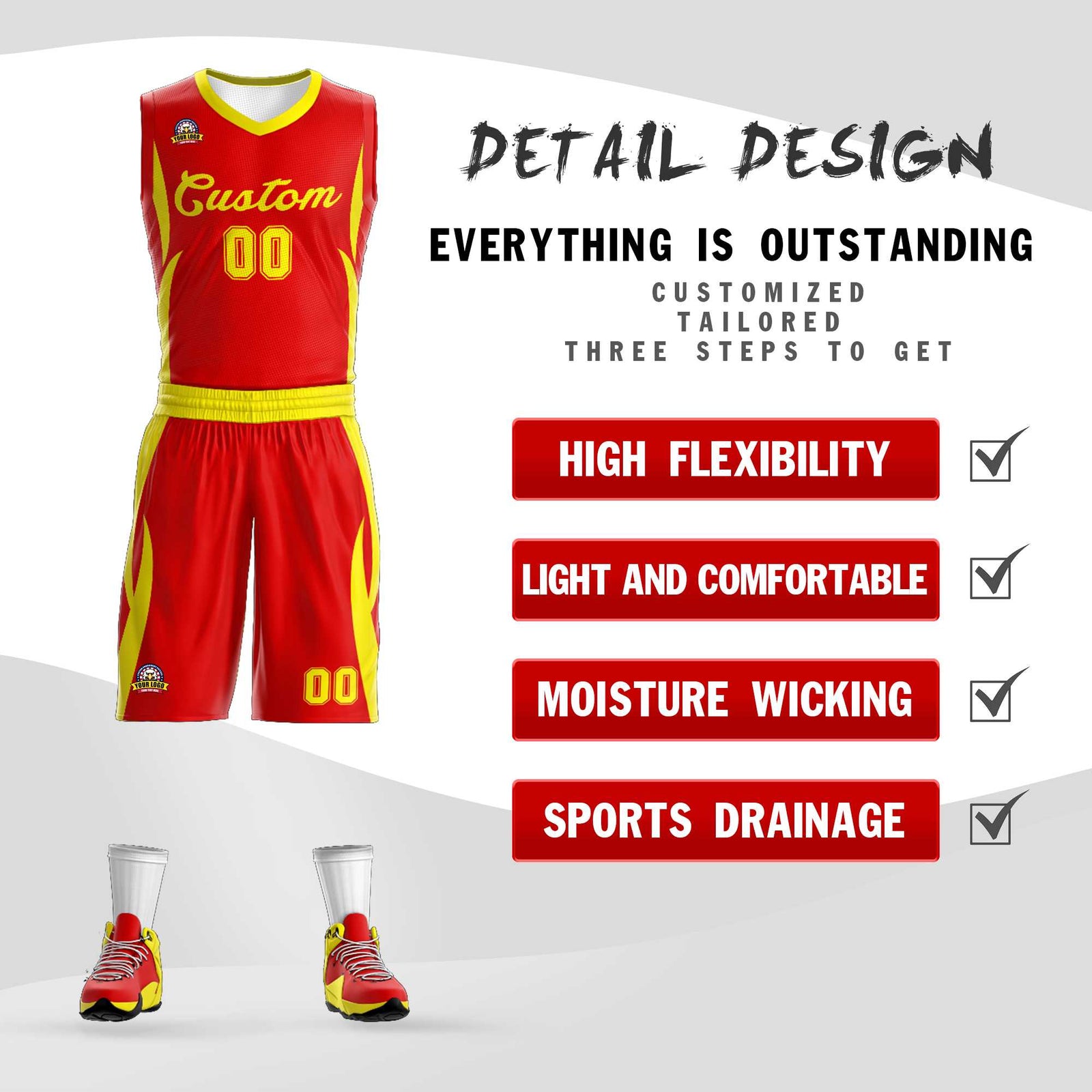 Custom Red Gold Classic Sets Mesh Basketball Jersey