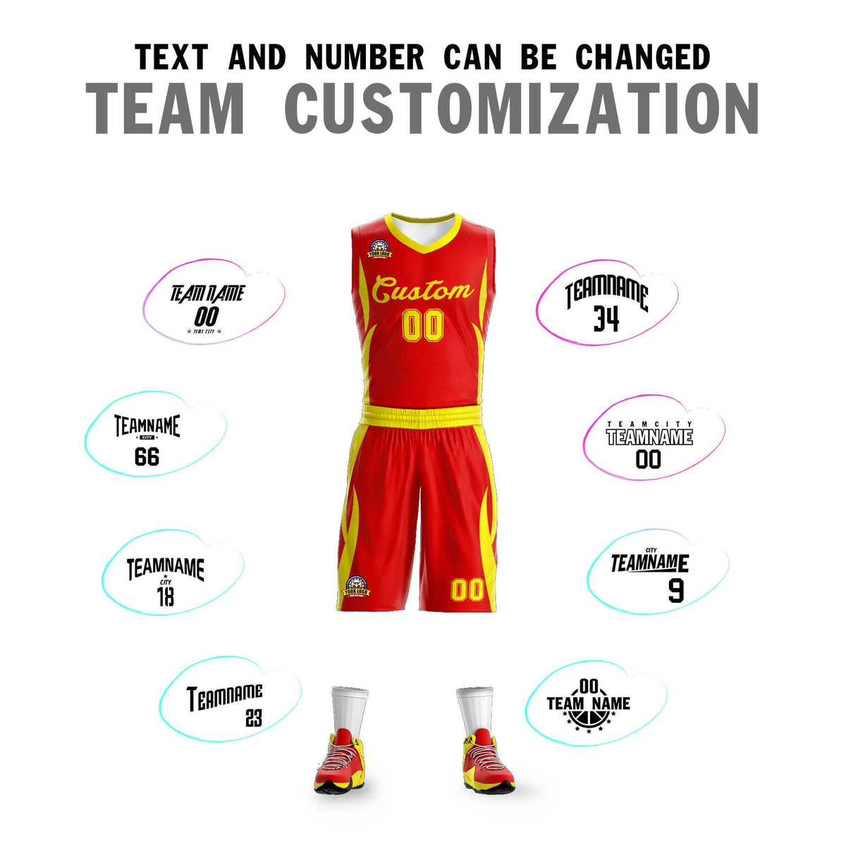 Custom Red Gold Classic Sets Mesh Basketball Jersey