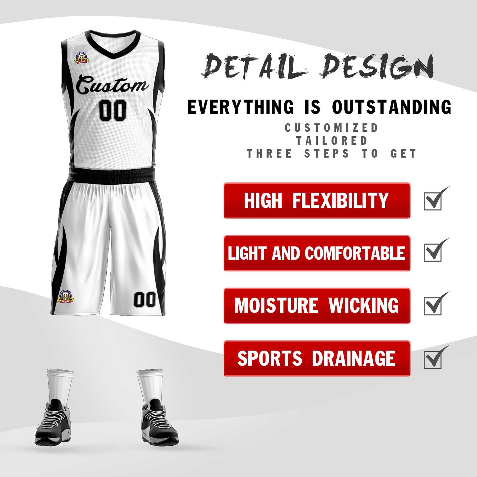 Custom White Black Classic Sets Mesh Basketball Jersey