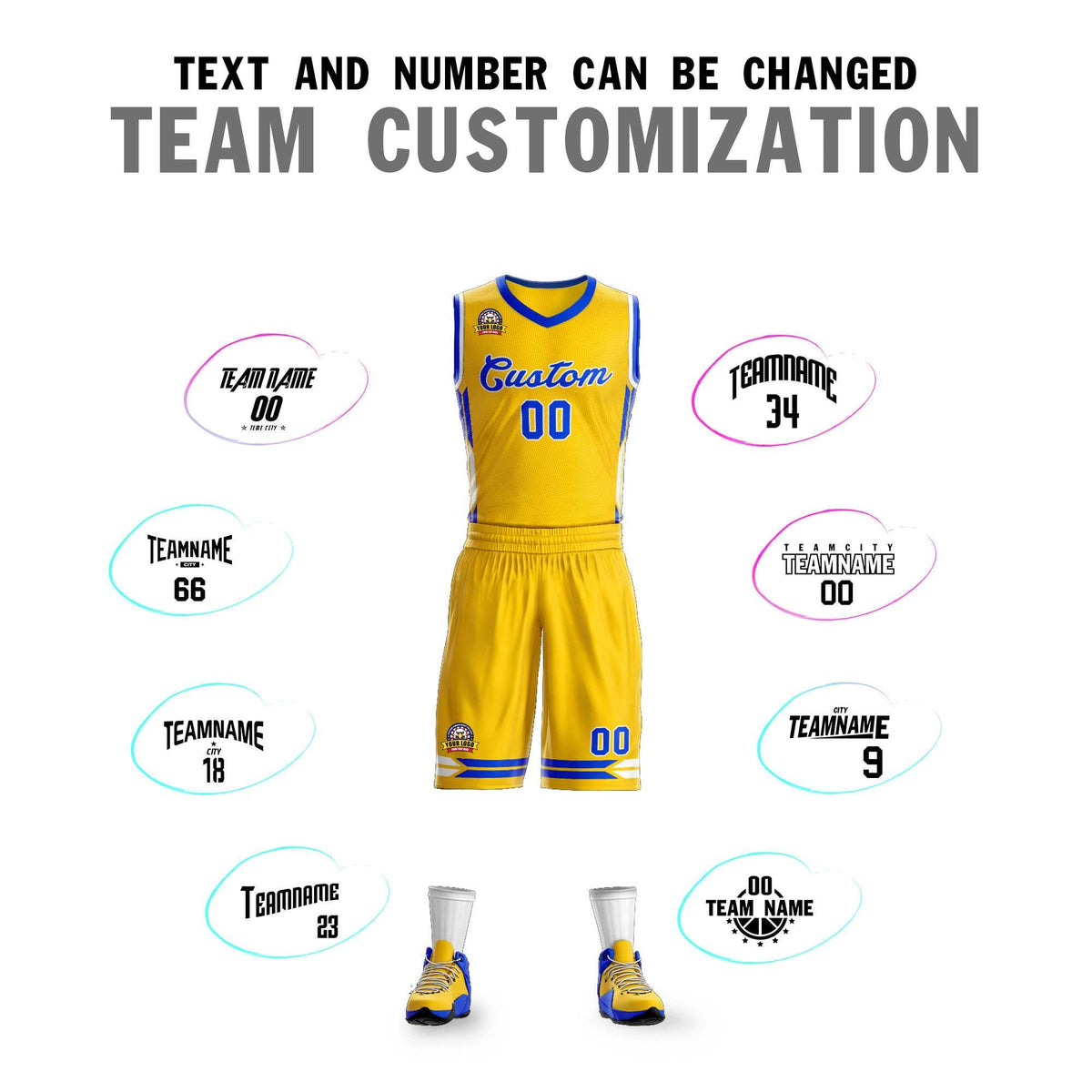 Custom Gold Blue Classic Sets Mesh Basketball Jersey