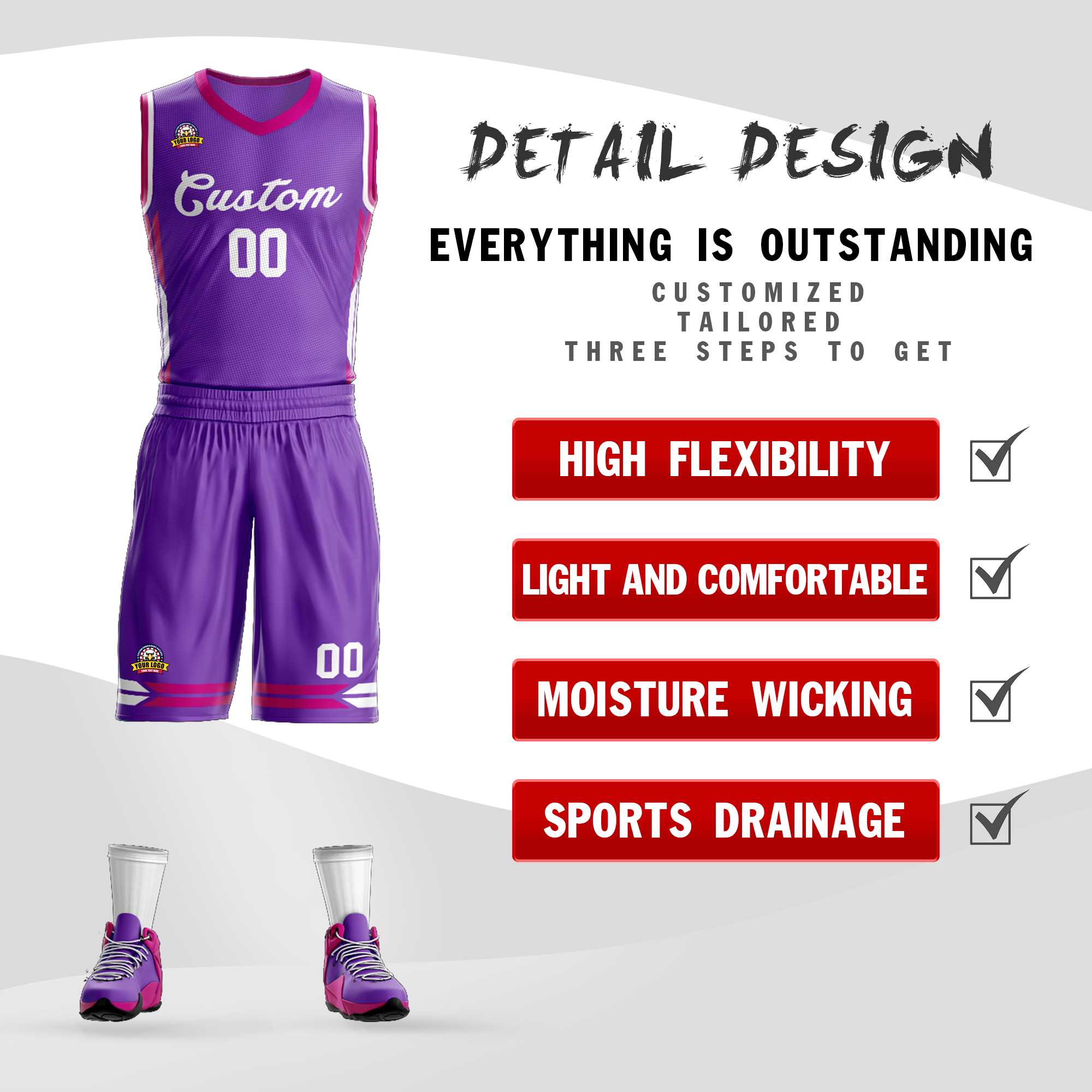 Custom Purple White Classic Sets Mesh Basketball Jersey