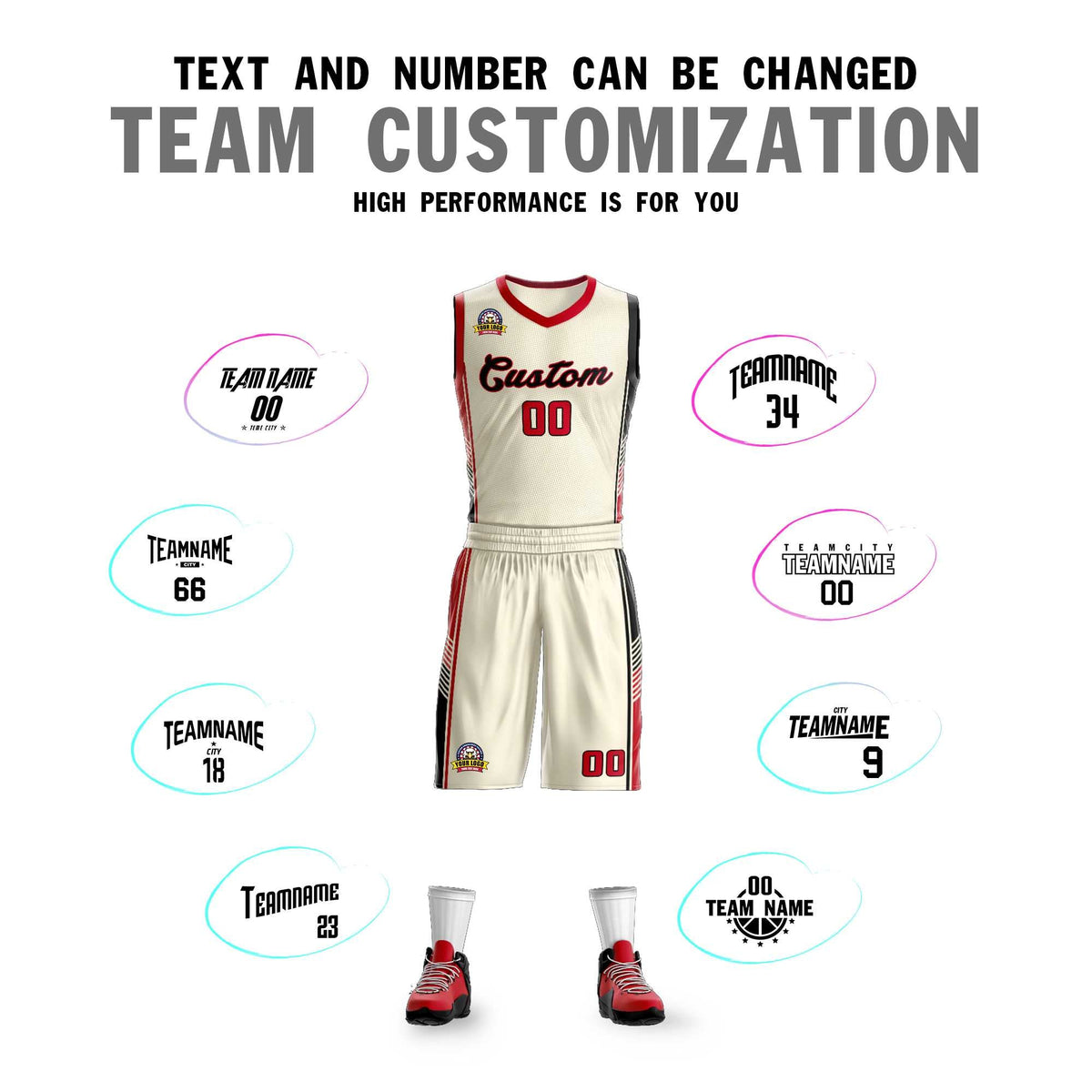 Custom Cream Red-Black Classic Sets Sports Uniform Basketball Jersey