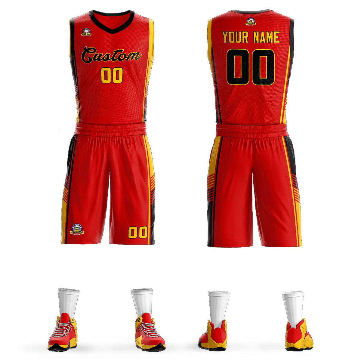 Custom Red Black-Gold Classic Sets Sports Uniform Basketball Jersey