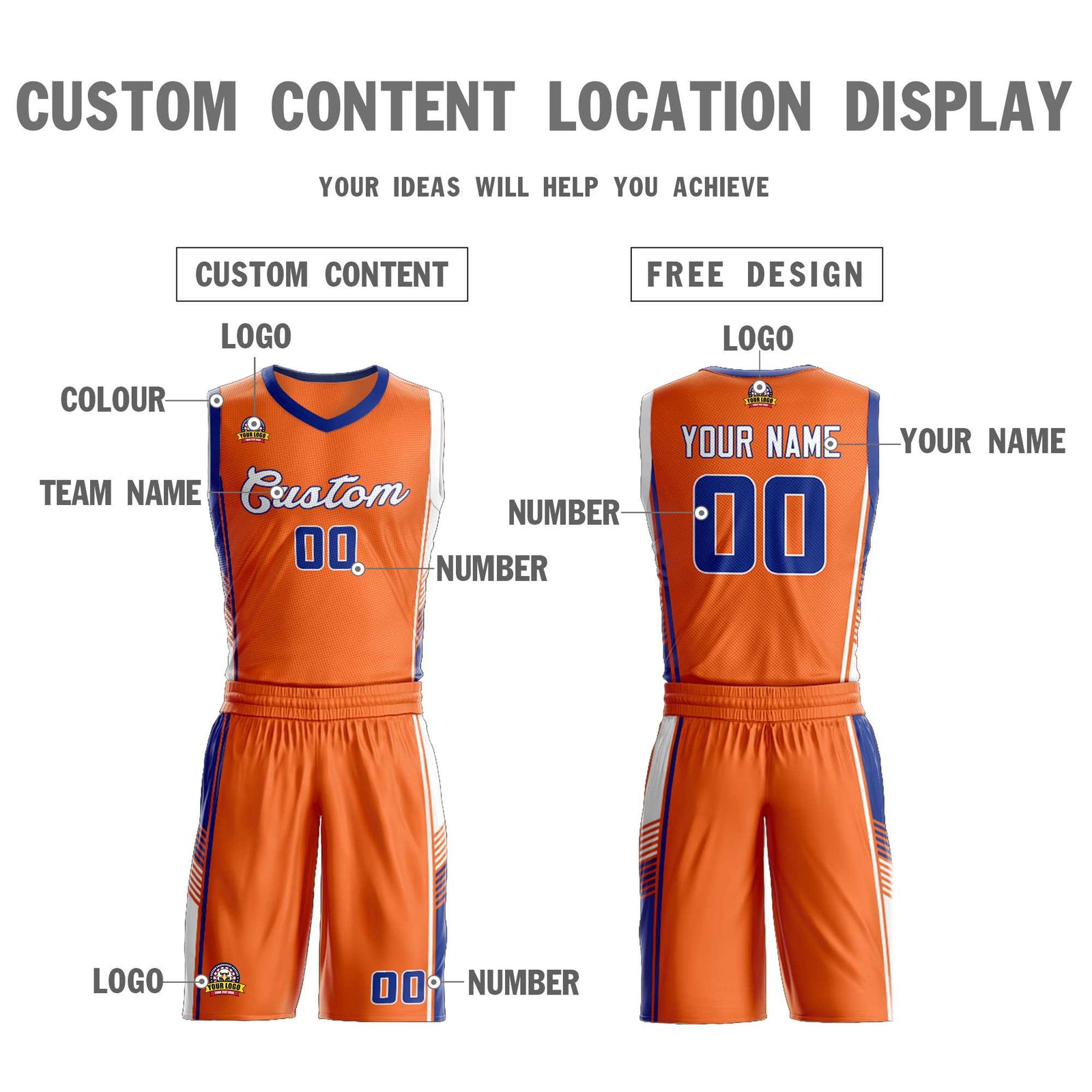 Custom Orange Royal-White Classic Sets Sports Uniform Basketball Jersey