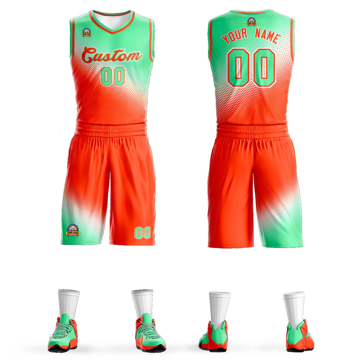 Custom Light Green Orange Gradient Fashion Sports Uniform Basketball Jersey