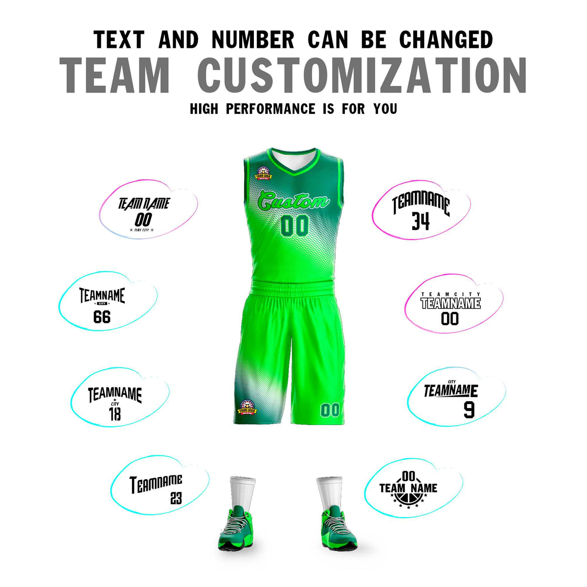 Custom Kelly Green Neon Green Gradient Fashion Sports Uniform Basketball Jersey