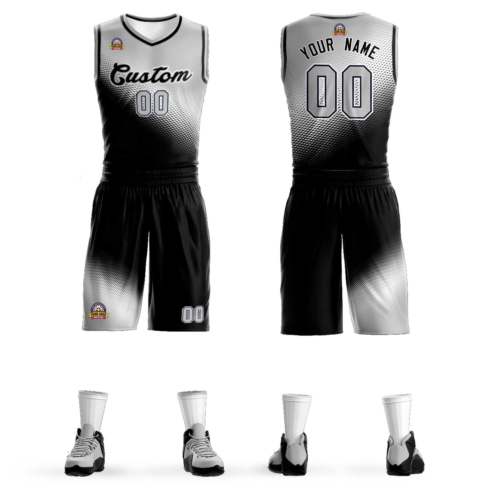 Custom Light Gray Black Gradient Fashion Sports Uniform Basketball Jersey