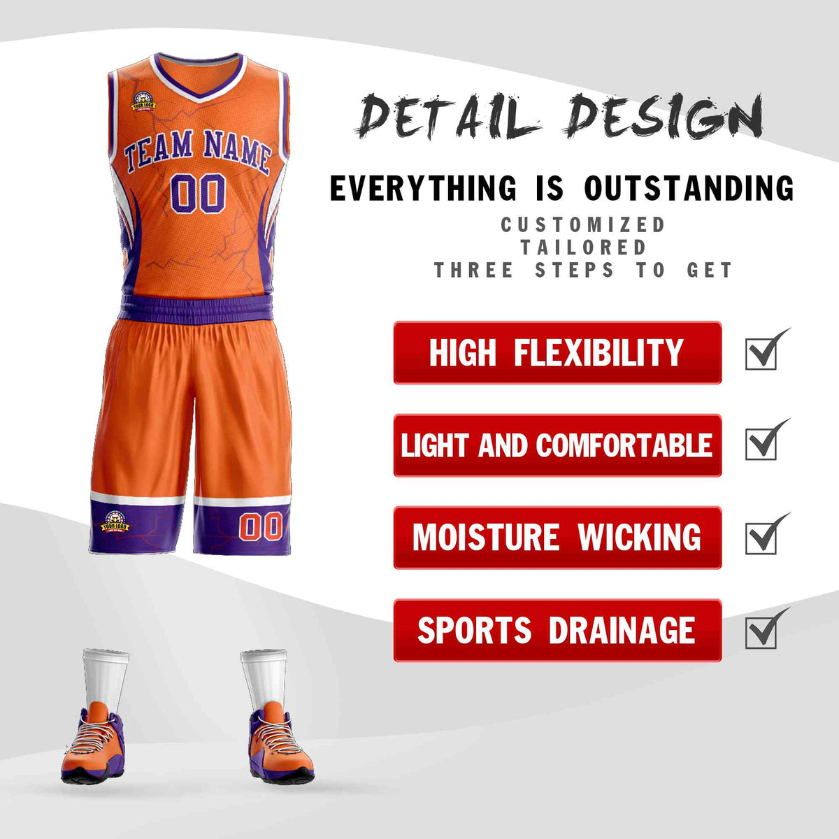 Custom Orange Purple-White Graffiti Pattern Sets Lightning Basketball Jersey