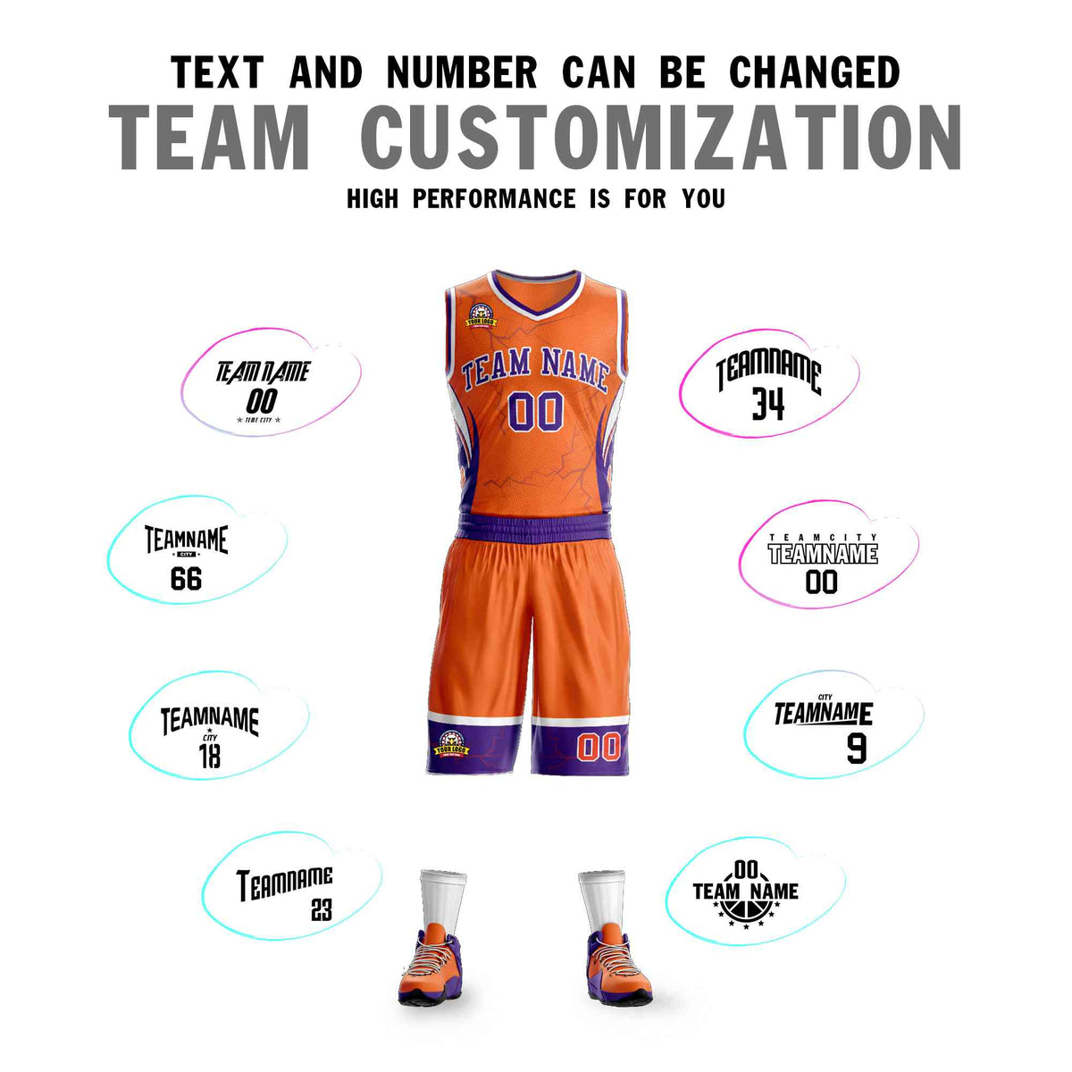 Custom Orange Purple-White Graffiti Pattern Sets Lightning Basketball Jersey
