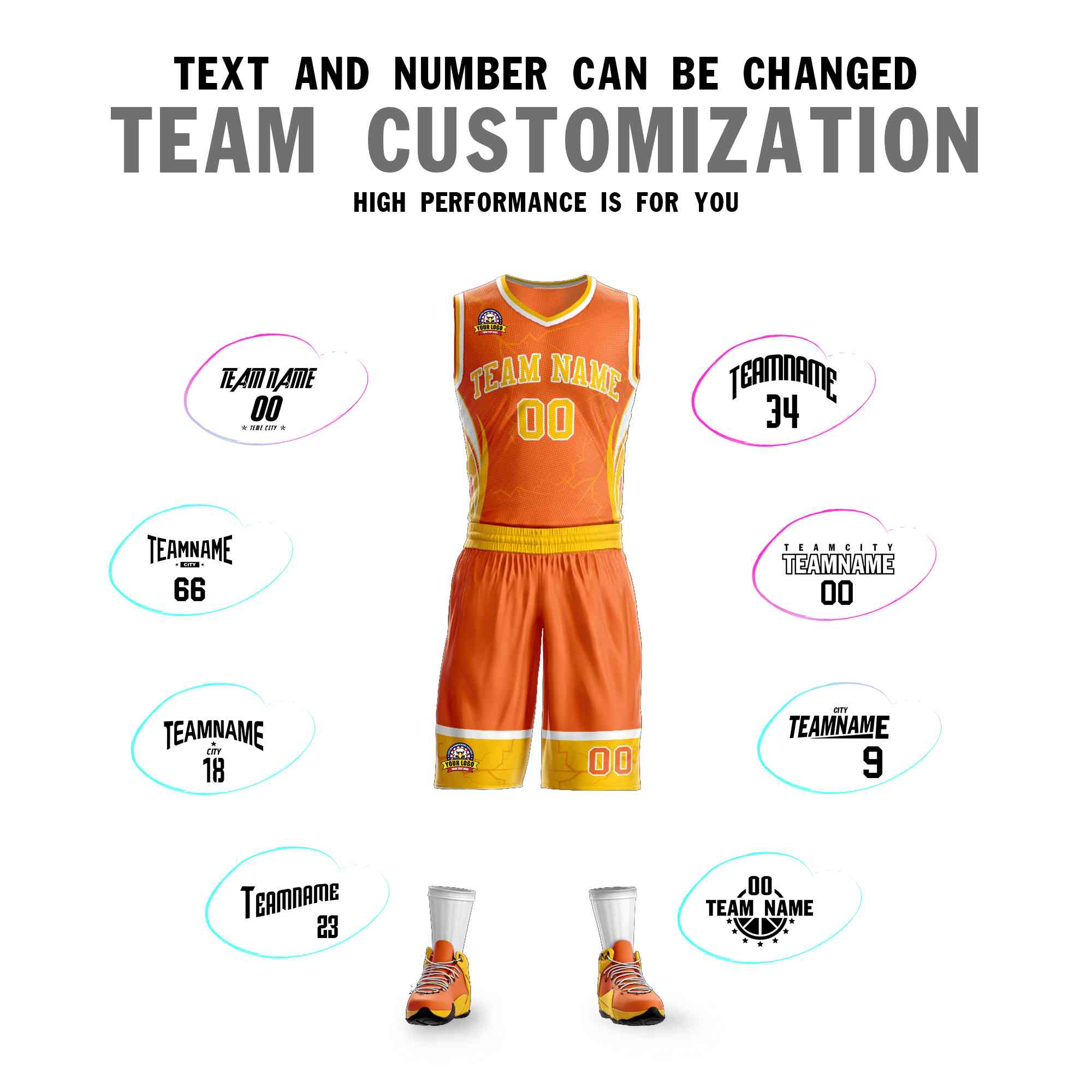 Custom Orange Gold-White Graffiti Pattern Sets Lightning Basketball Jersey
