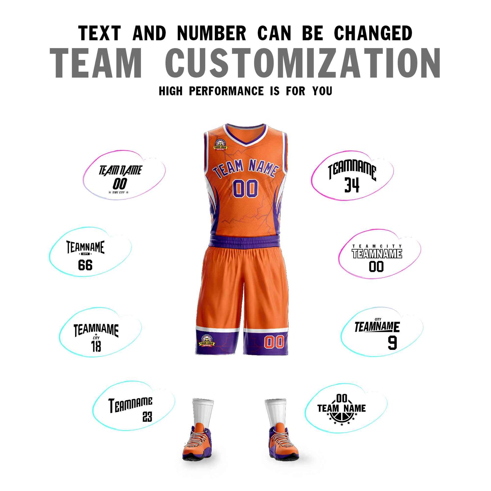 Custom Orange Purple-White Graffiti Pattern Sets Lightning Basketball Jersey