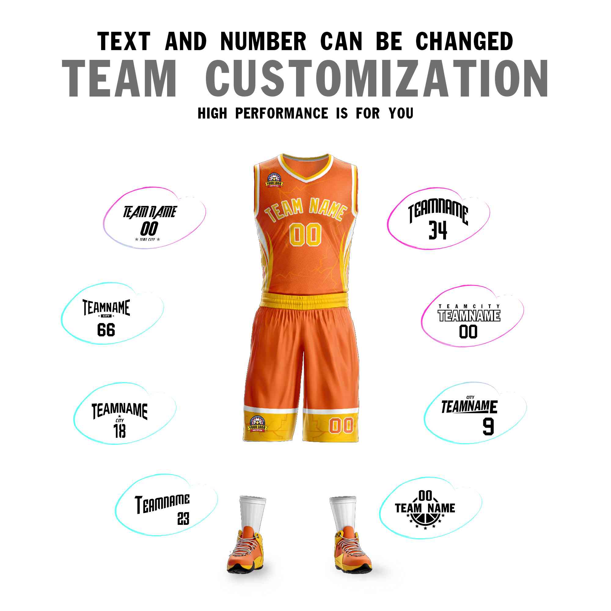 Custom Orange Gold-White Graffiti Pattern Sets Lightning Basketball Jersey