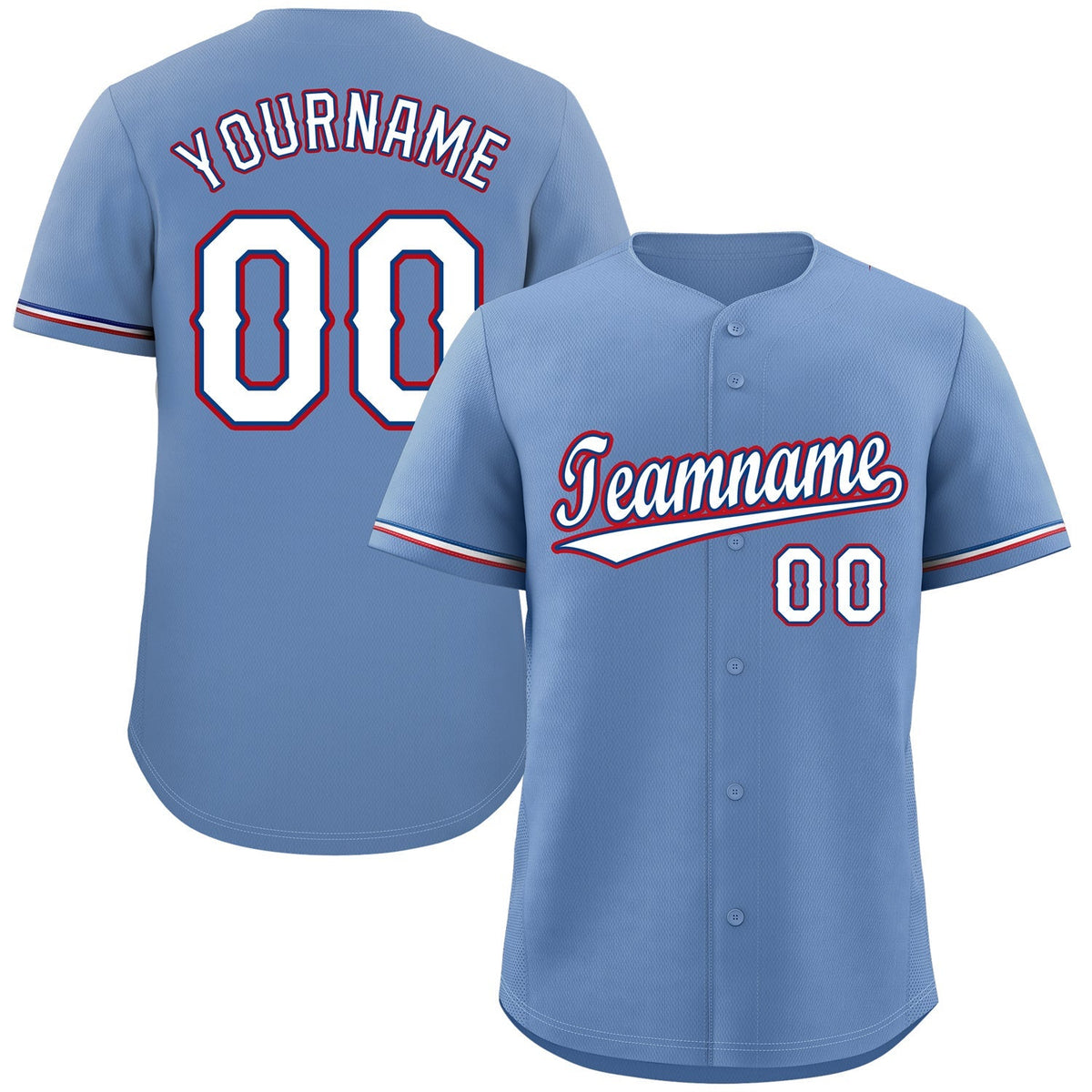 Custom Light Blue White-Red Classic Style Authentic Baseball Jersey