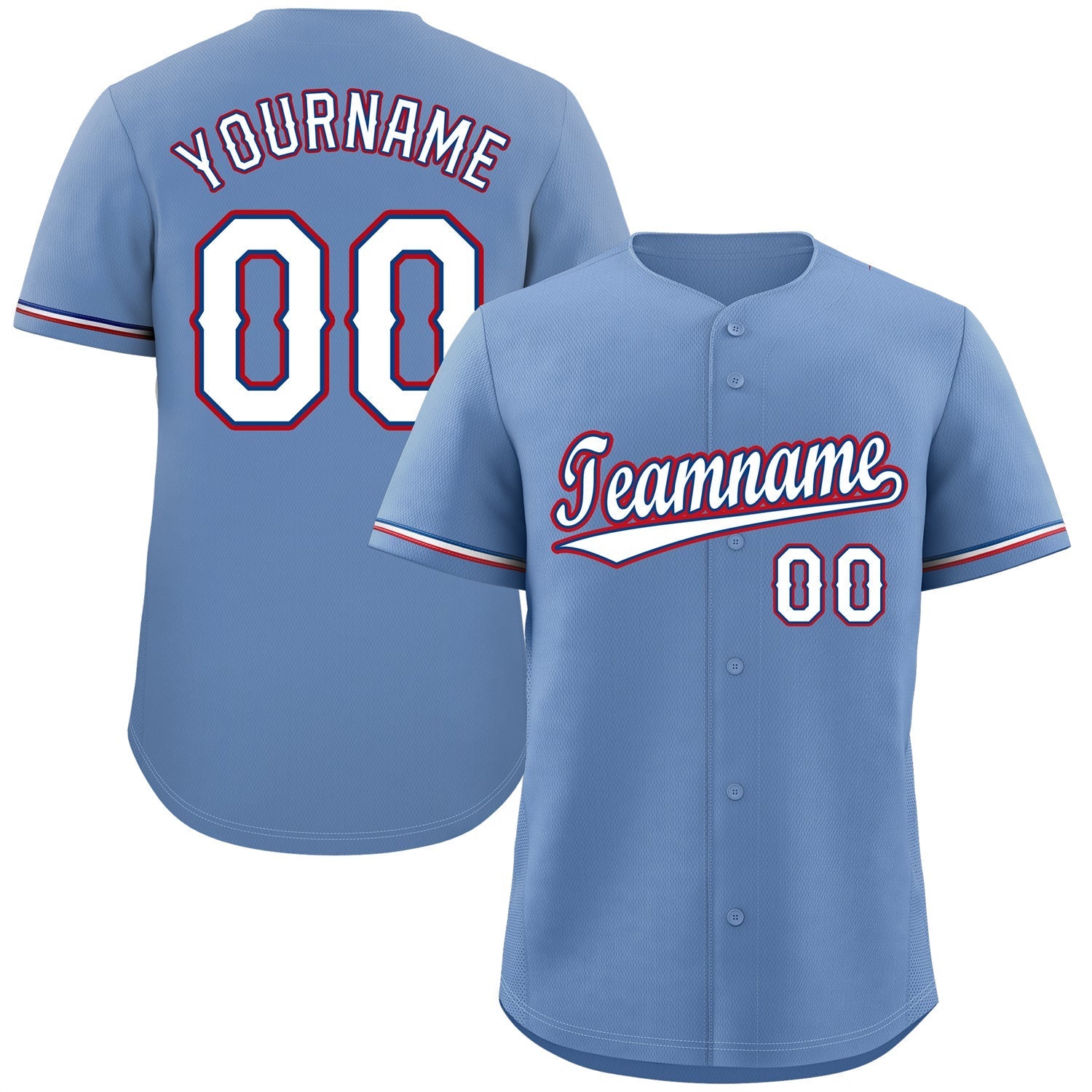 Custom Light Blue White-Red Classic Style Authentic Baseball Jersey