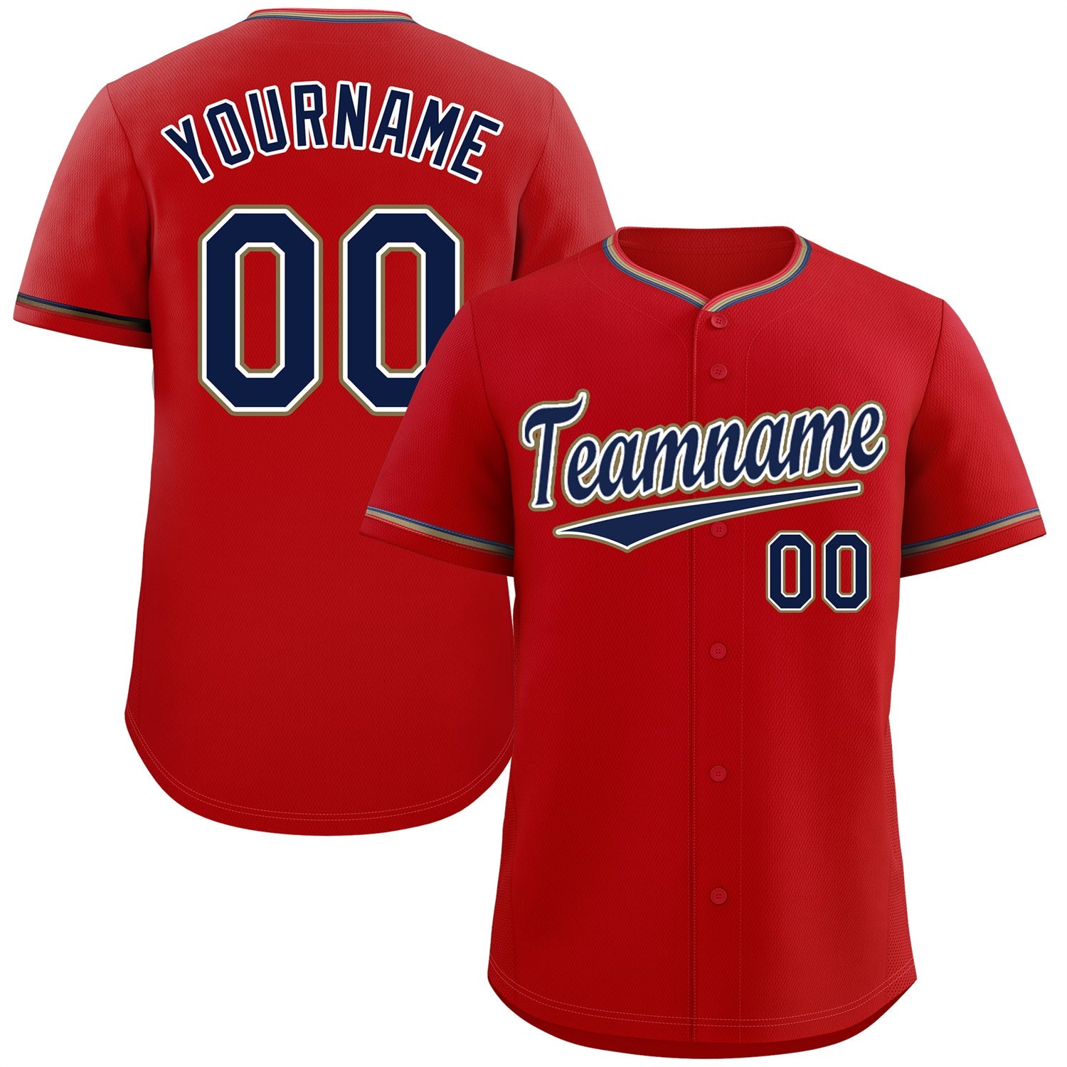 Custom Red Navy-Old Gold Classic Style Authentic Baseball Jersey