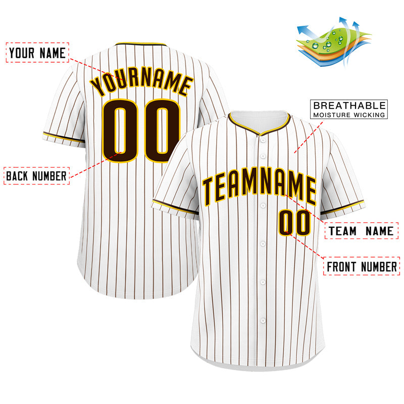 Custom White Brown-Gold Bull Stripe Fashion Authentic Baseball Jersey