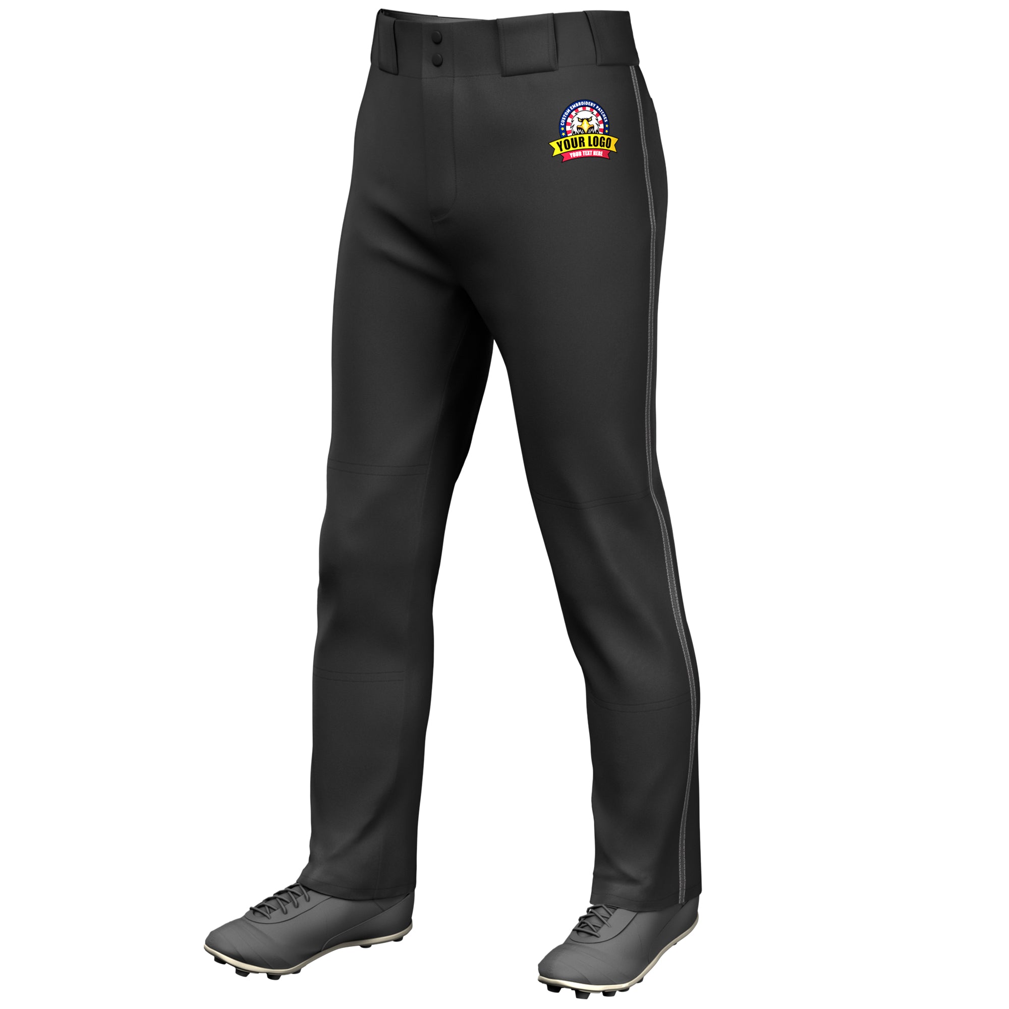 Custom Black Dark Gray Classic Fit Stretch Practice Loose-fit Baseball Pants