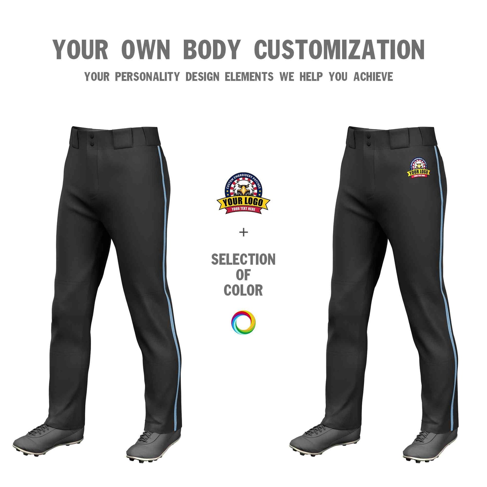 Custom Black Light Blue Classic Fit Stretch Practice Loose-fit Baseball Pants