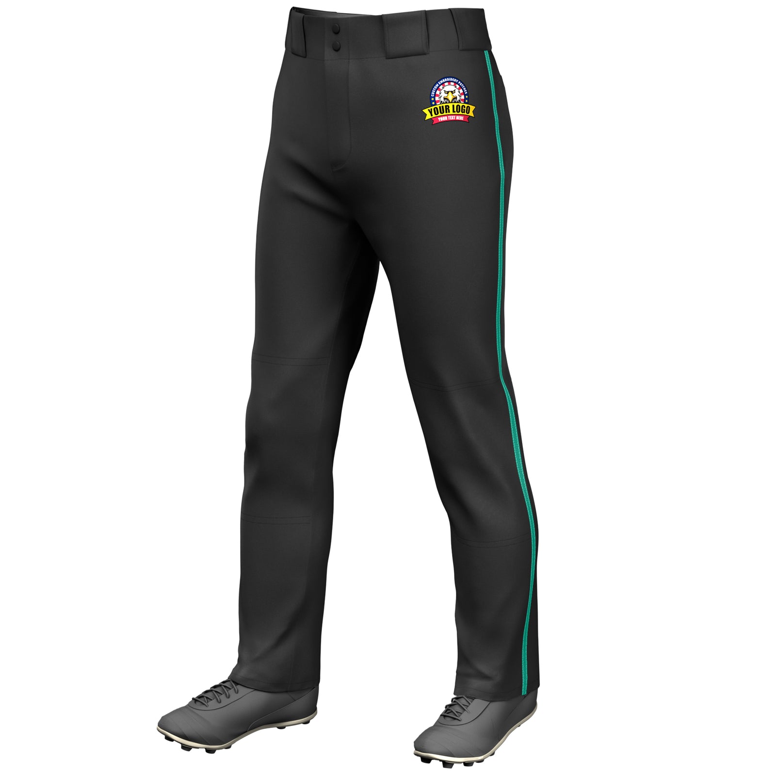 Custom Black Teal Classic Fit Stretch Practice Loose-fit Baseball Pants