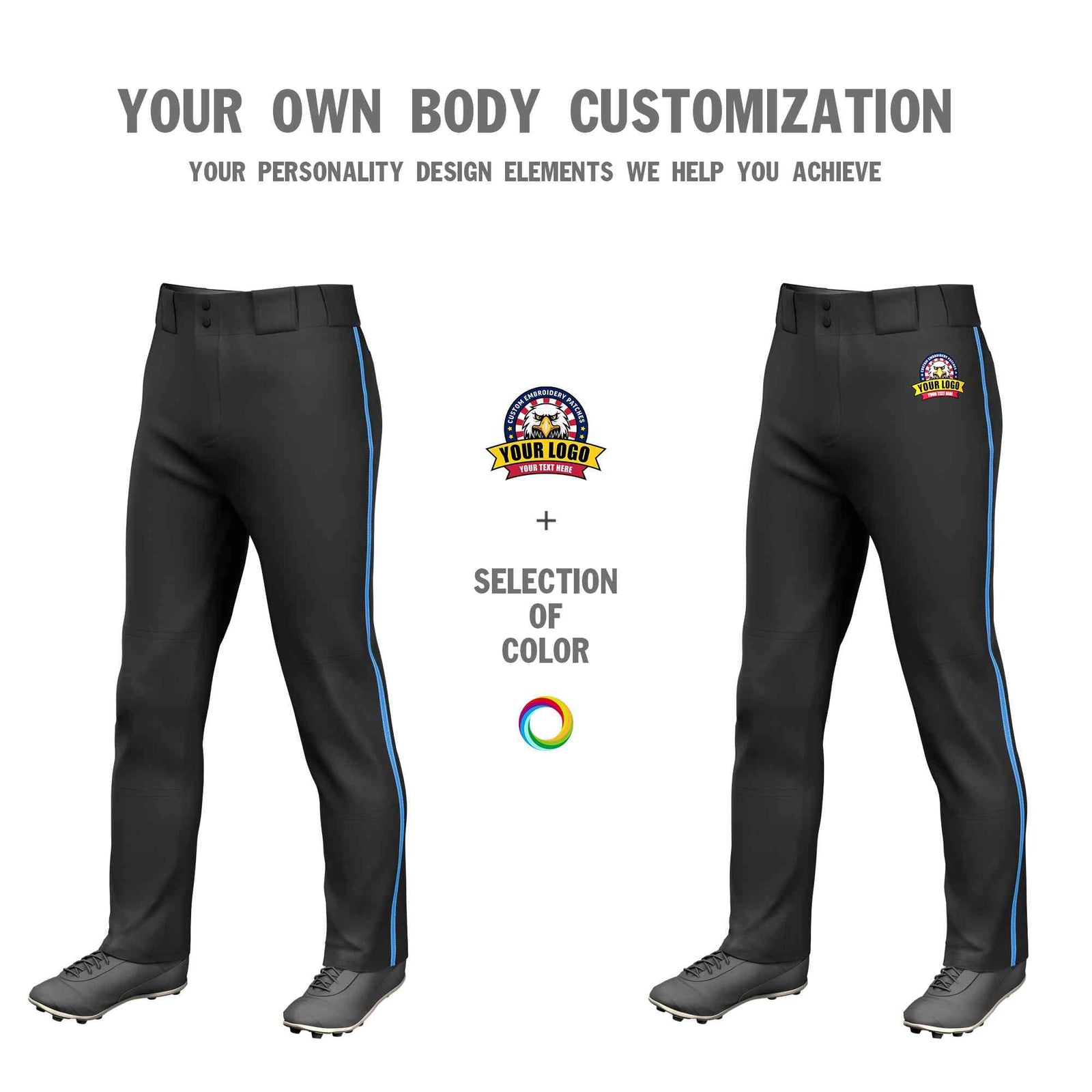 Custom Black Powder Blue Classic Fit Stretch Practice Loose-fit Baseball Pants