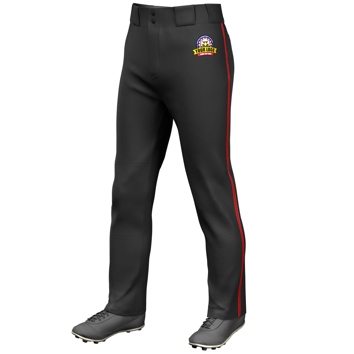 Custom Black Red Classic Fit Stretch Practice Loose-fit Baseball Pants