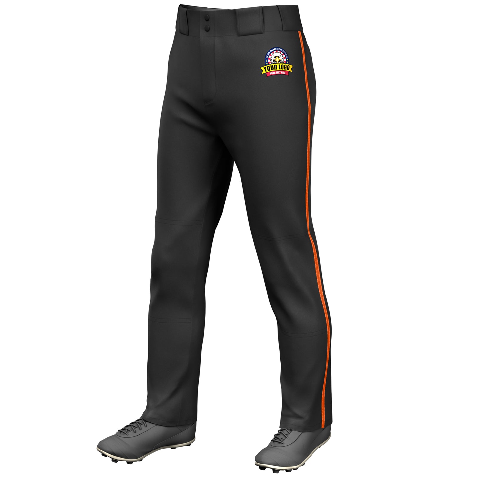Custom Black Orange Classic Fit Stretch Practice Loose-fit Baseball Pants