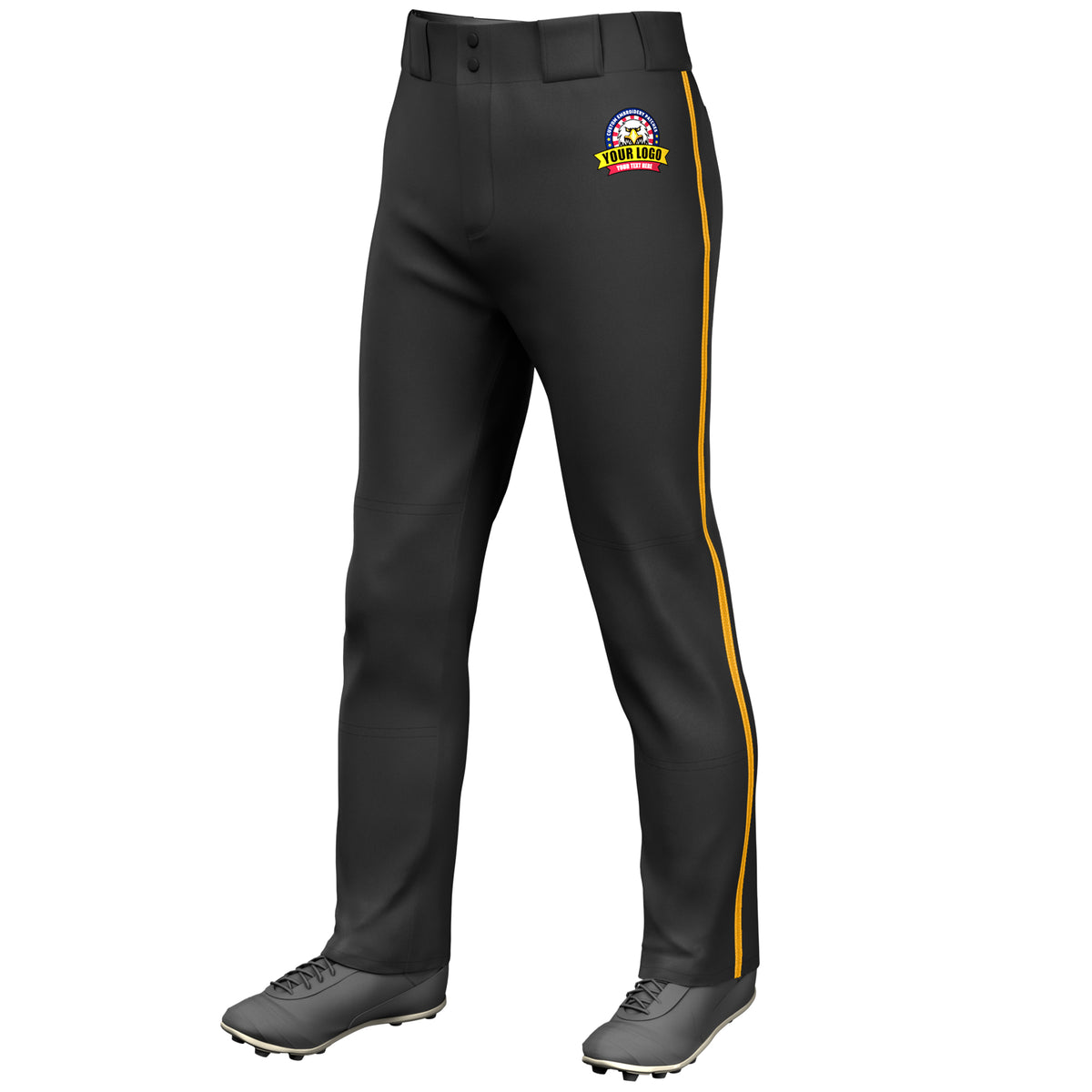 Custom Black Yellow Classic Fit Stretch Practice Loose-fit Baseball Pants