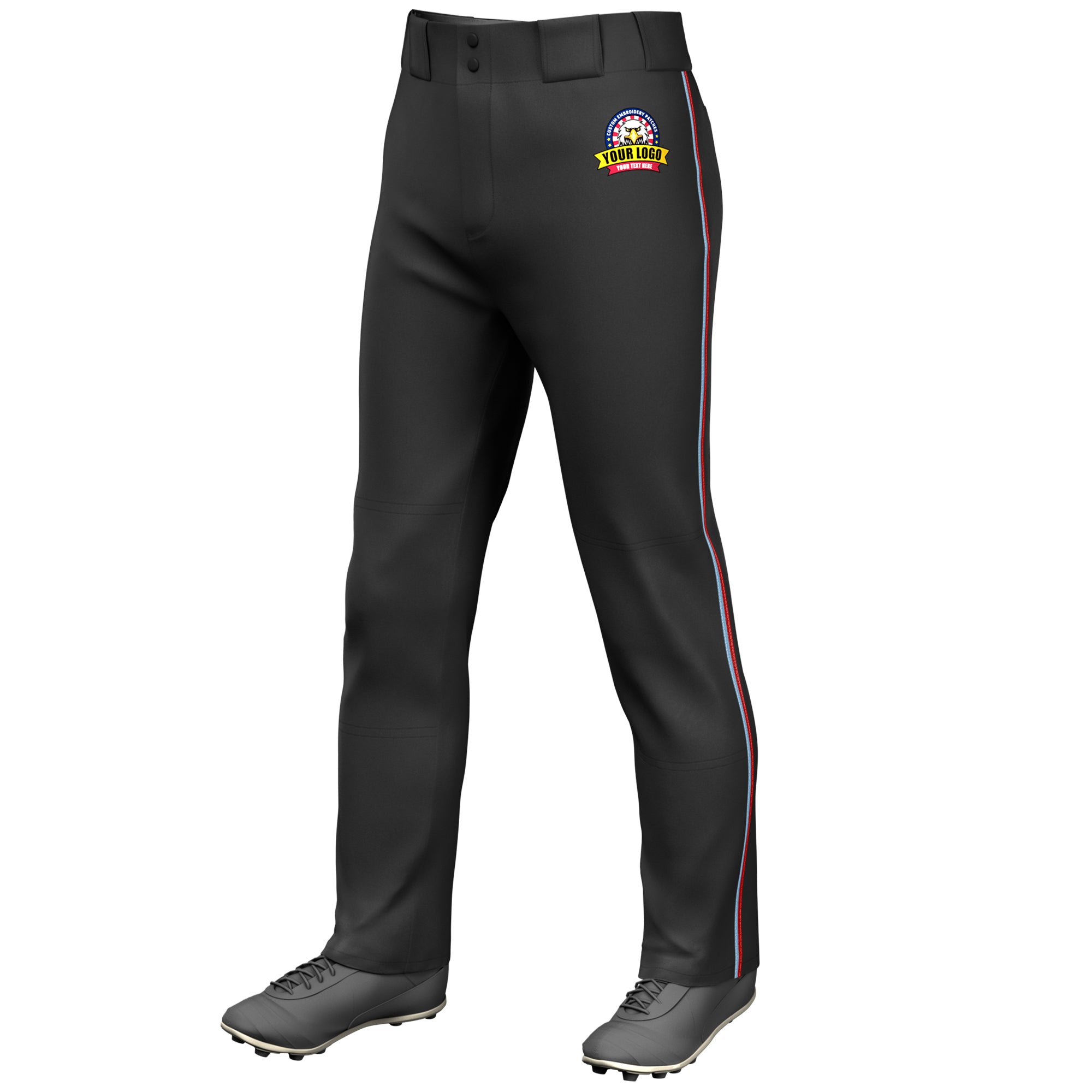 Custom Black Light Blue-Red Classic Fit Stretch Practice Loose-fit Baseball Pants