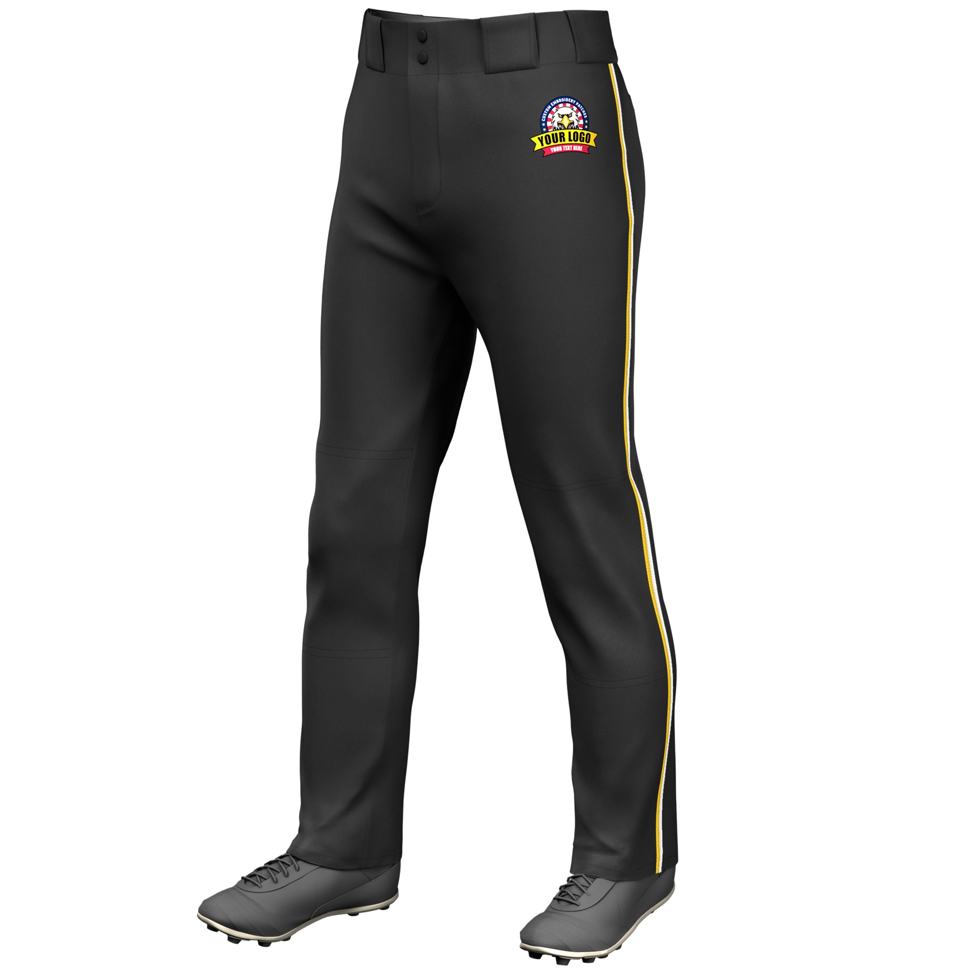 Custom Black Gold-White Classic Fit Stretch Practice Loose-fit Baseball Pants