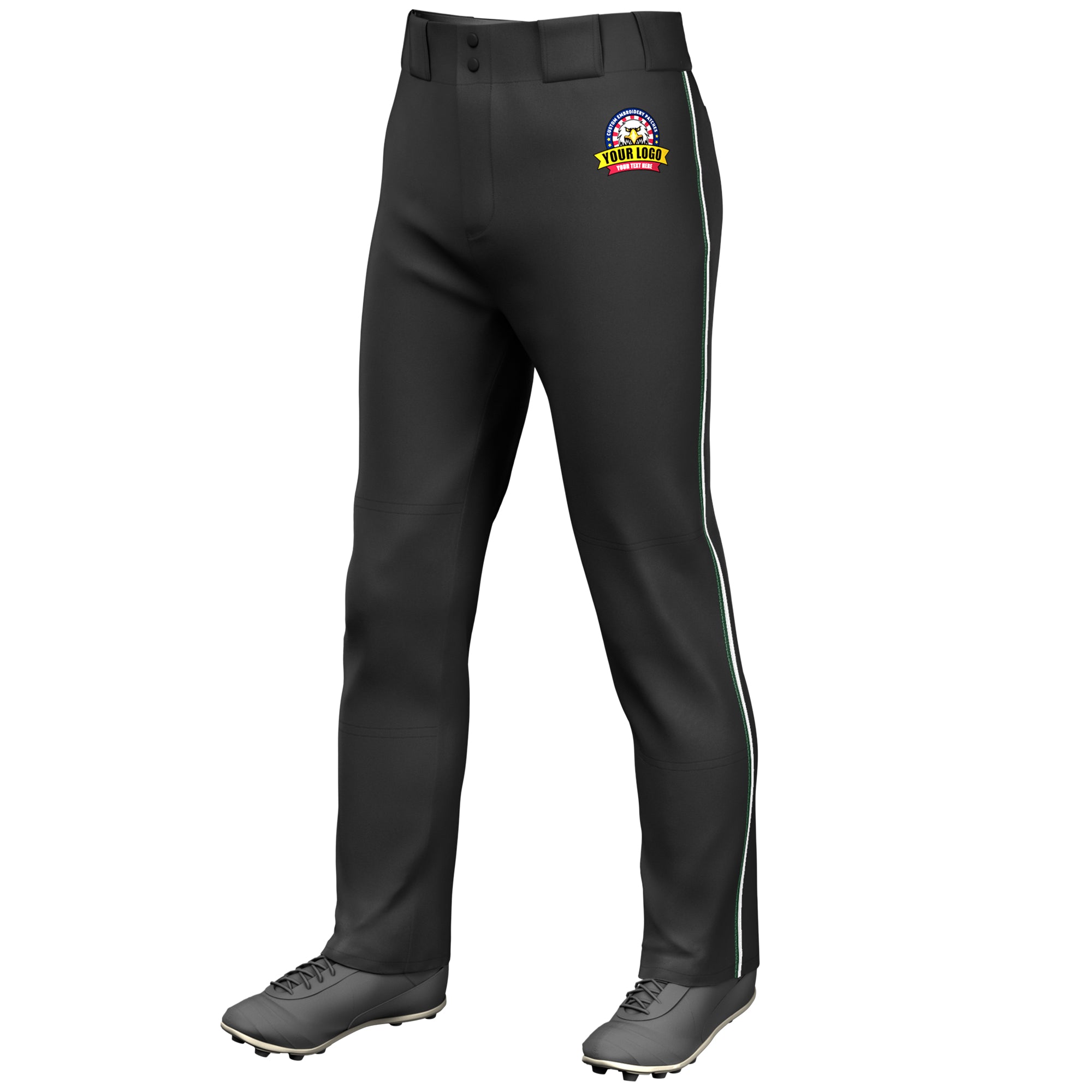 Custom Black Green-White Classic Fit Stretch Practice Loose-fit Baseball Pants