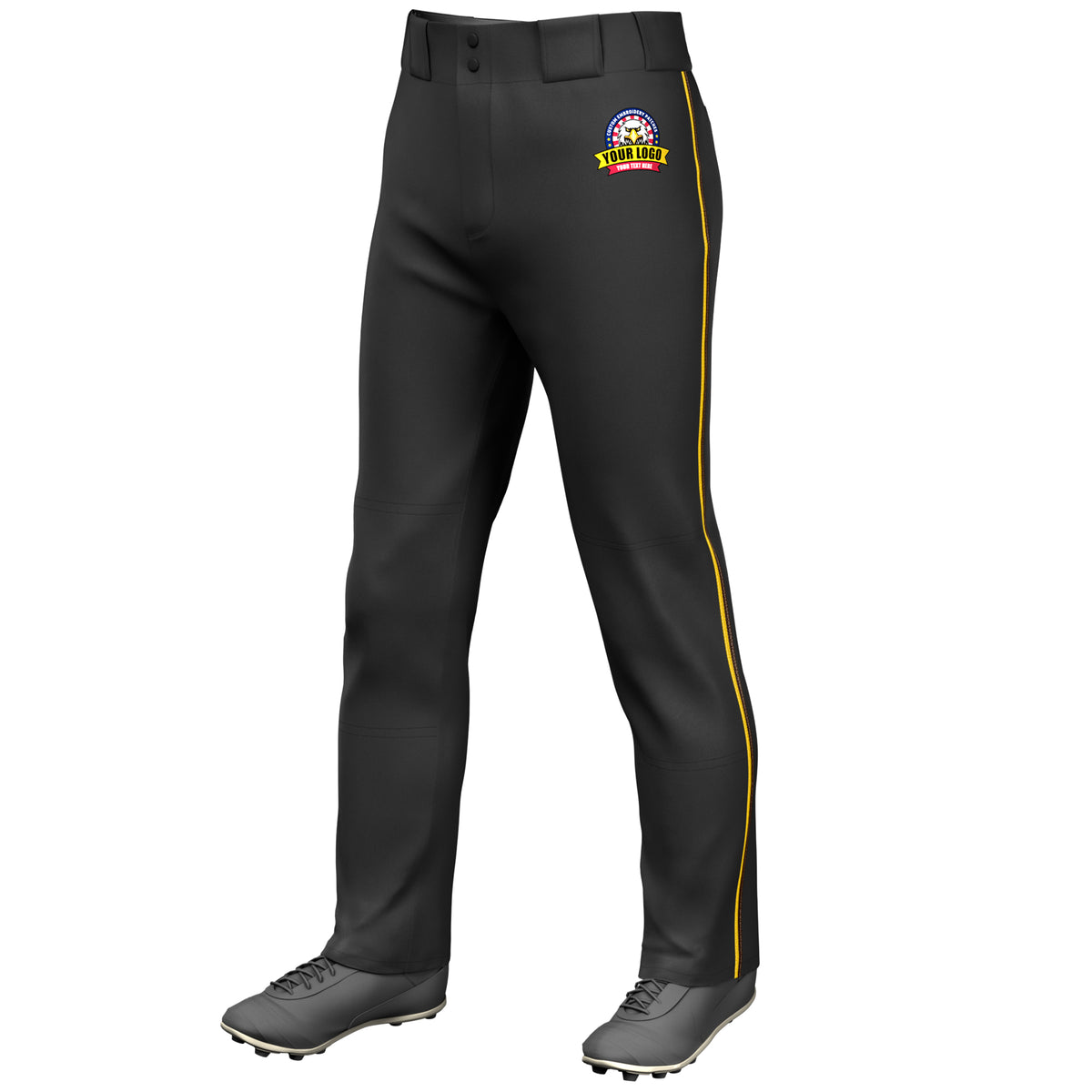 Custom Black Gold-Brown Classic Fit Stretch Practice Loose-fit Baseball Pants