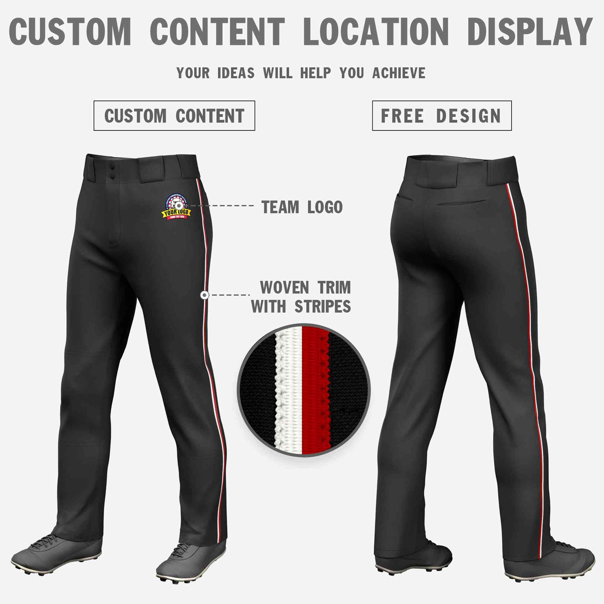 Custom Black White-Red Classic Fit Stretch Practice Loose-fit Baseball Pants