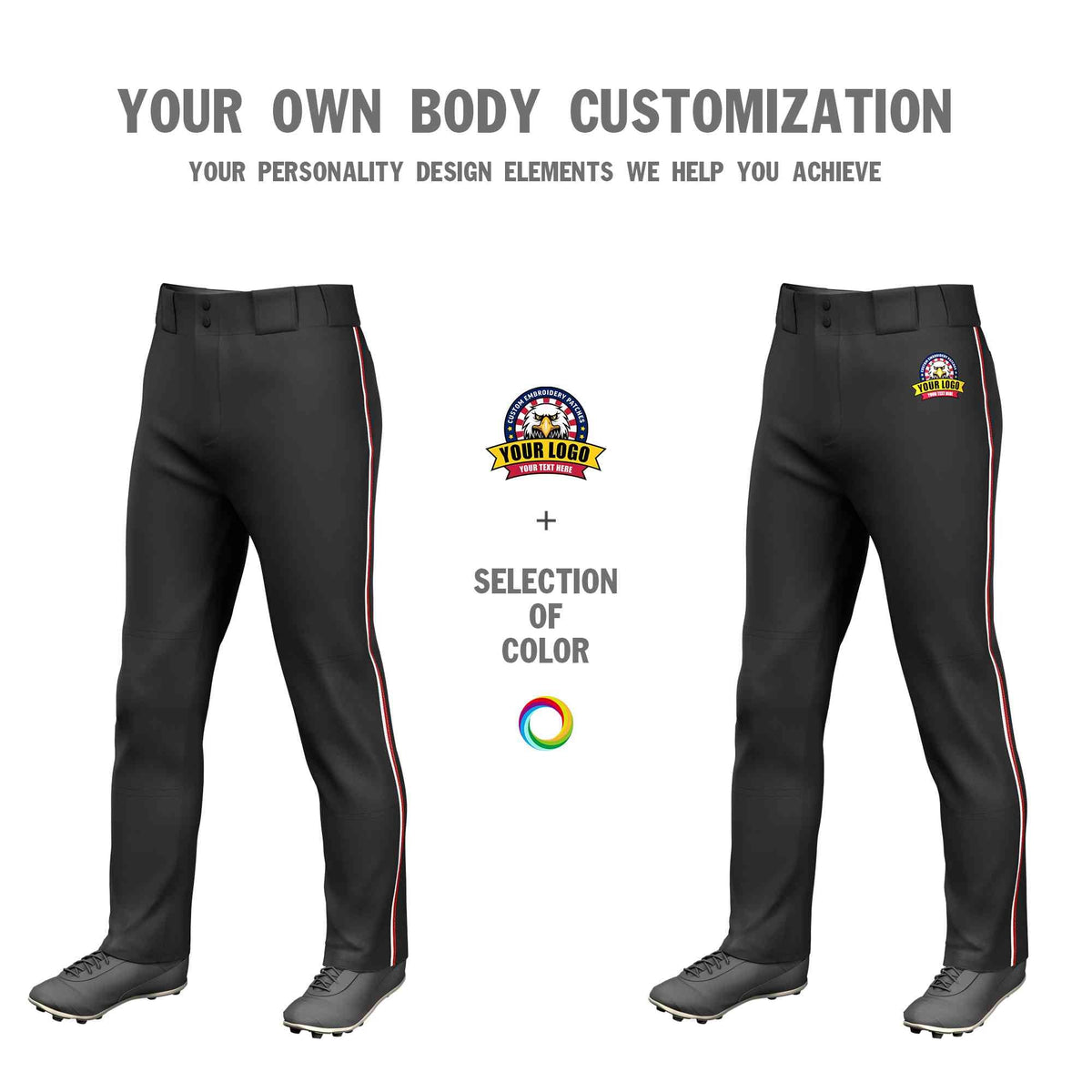 Custom Black White-Red Classic Fit Stretch Practice Loose-fit Baseball Pants