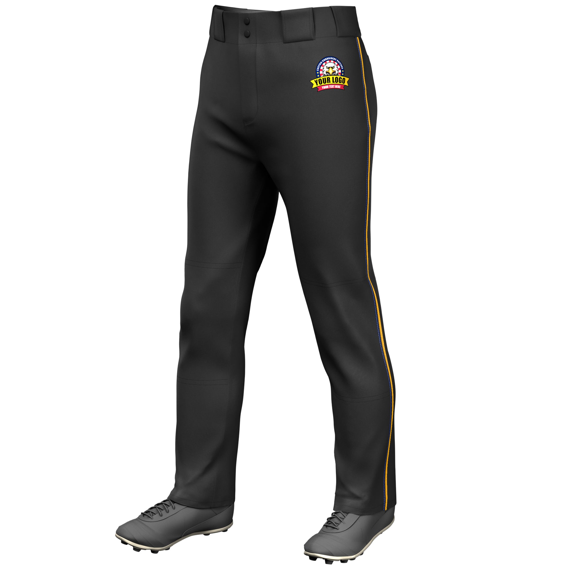 Custom Black Navy-Yellow Classic Fit Stretch Practice Loose-fit Baseball Pants